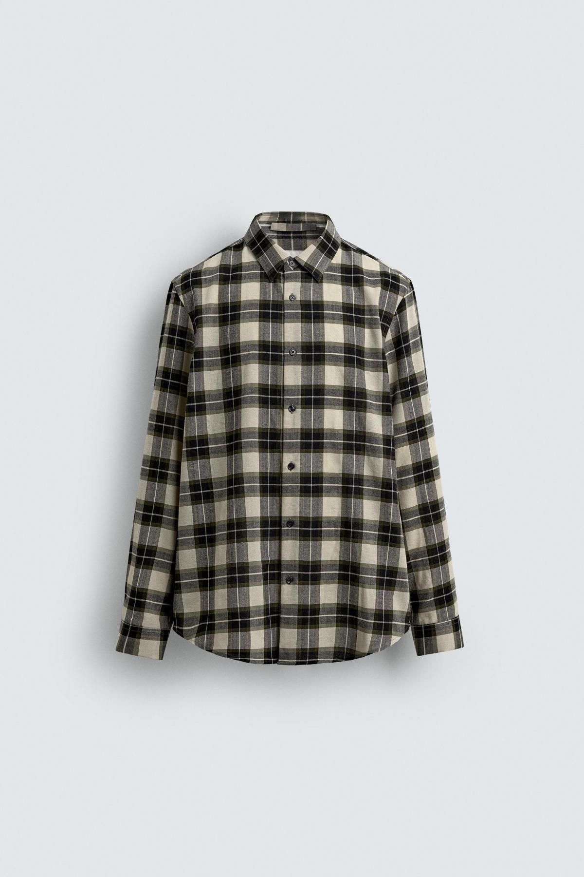 자라 테크니컬 울 블렌드 체크 긴팔 셔츠 6527/977 GREEN / ECRU - 메인 이미지