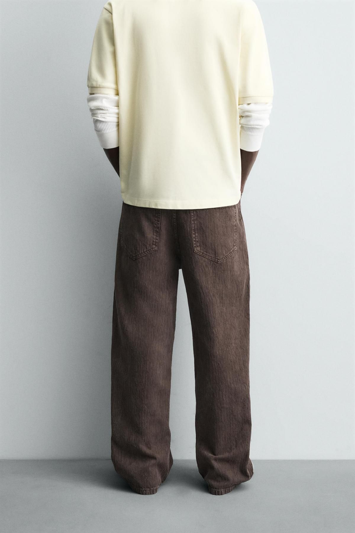 자라 워시드 배기핏 코튼 와이드 팬츠 5862/315 BROWN - 상세 이미지 3