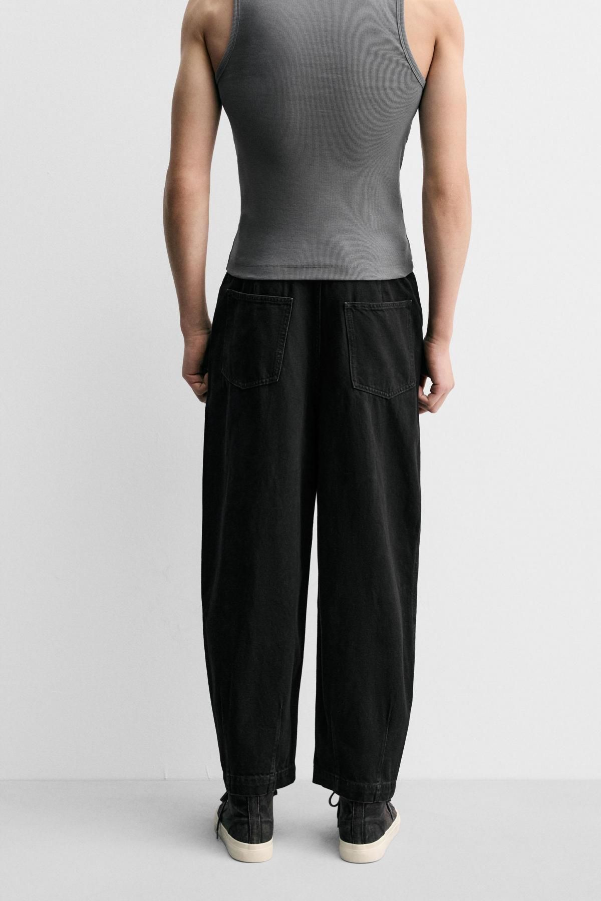 자라 릴렉스핏 와이드 플리츠 데님 팬츠 4365/343 BLACK - 상세 이미지 3