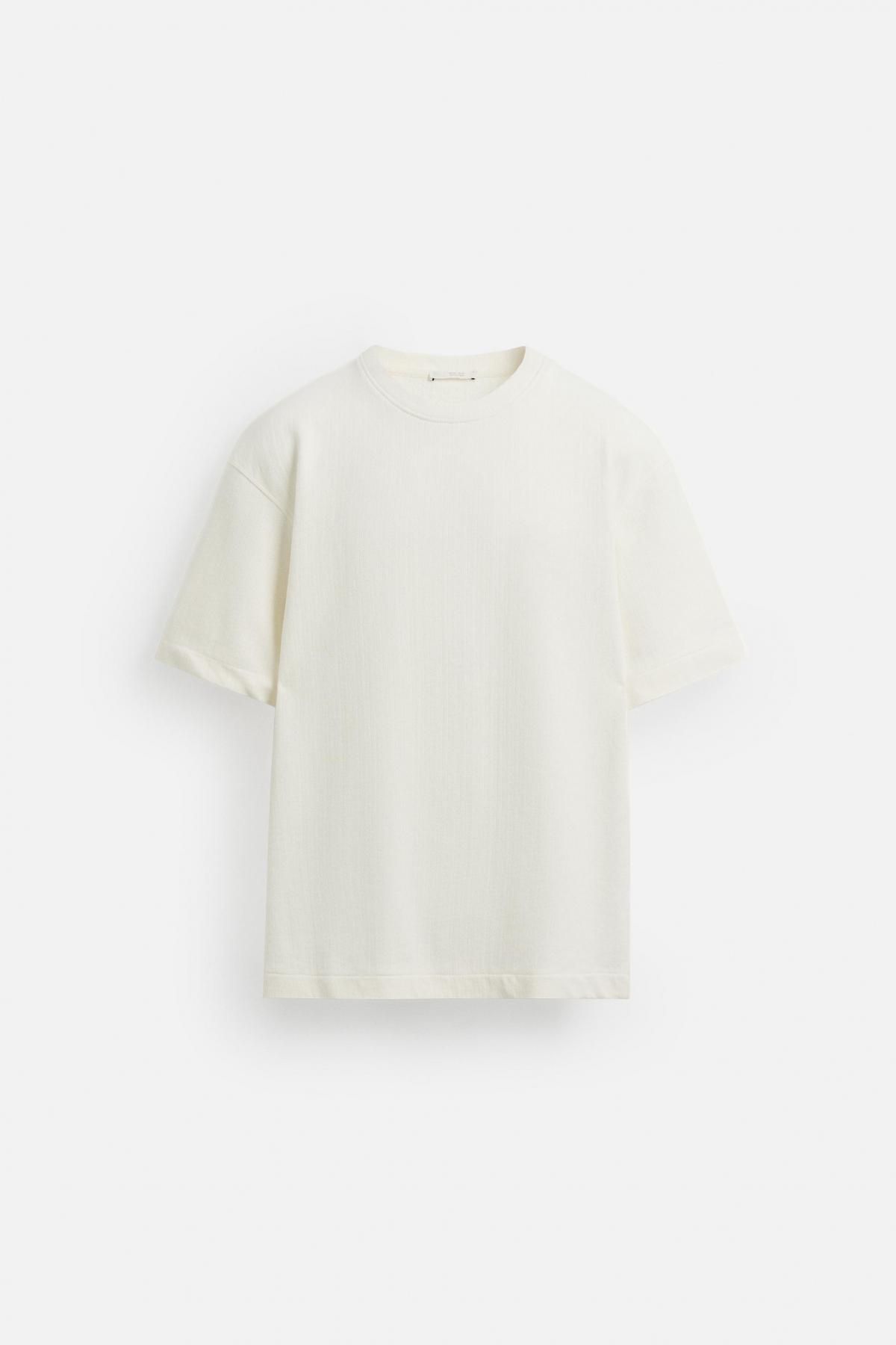 자라 텍스처 레귤러핏 라운드 반팔 티셔츠 3443/300 OYSTER-WHITE - 메인 이미지