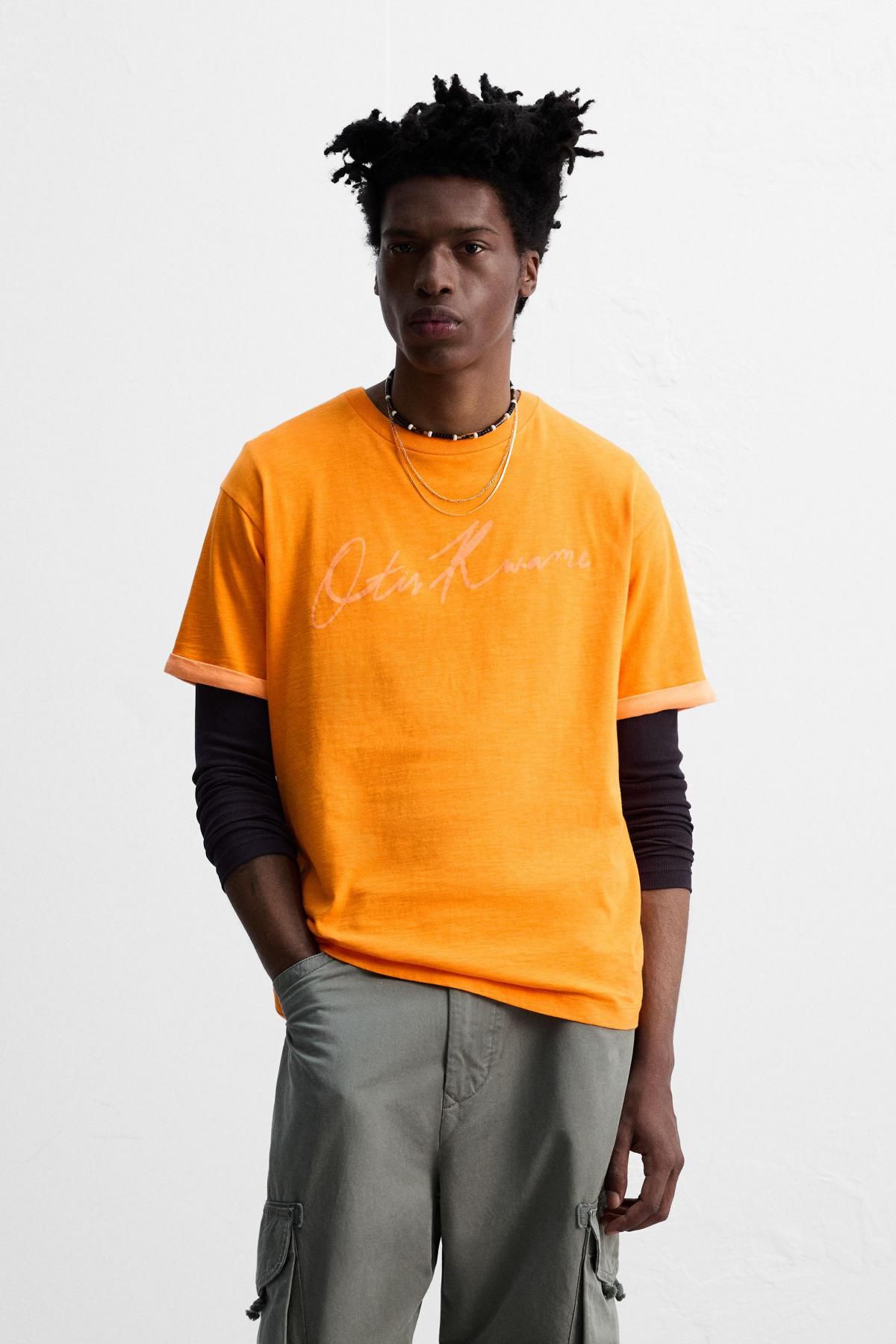 자라 오버핏 프린트 코튼 반팔 티셔츠 1277/321 ORANGE - 상세 이미지 3