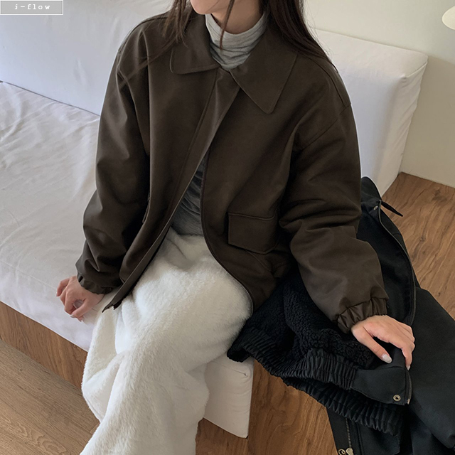 누벤 레더 더블안감 양털 블루종 3col 겨울 스웨이드 카라 오버핏 점퍼 도톰 제이플로우 - 상세 이미지 3