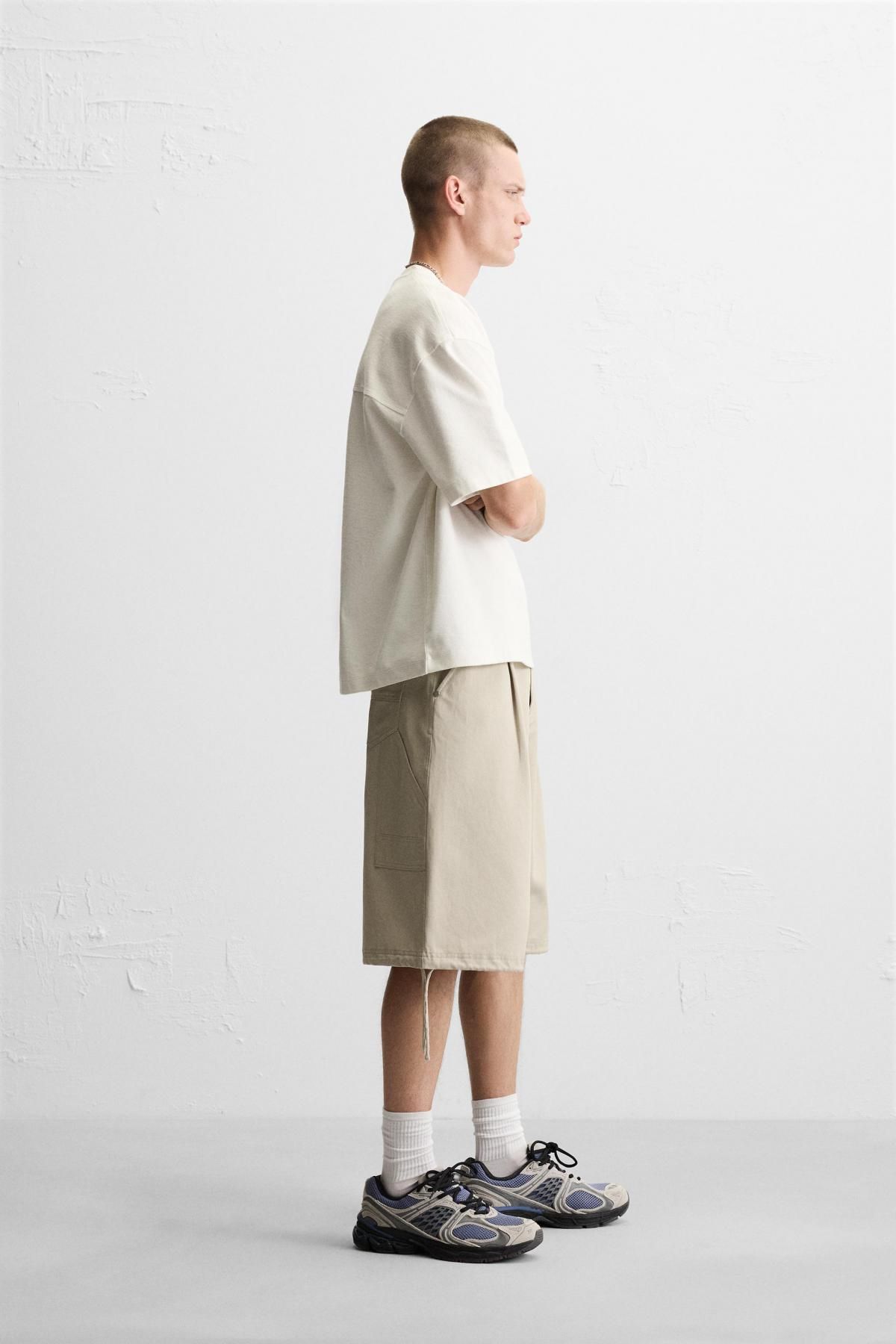 자라 헤비웨이트 텍스처 코튼 반팔 티셔츠 0526/430 OYSTER-WHITE - 상세 이미지 5