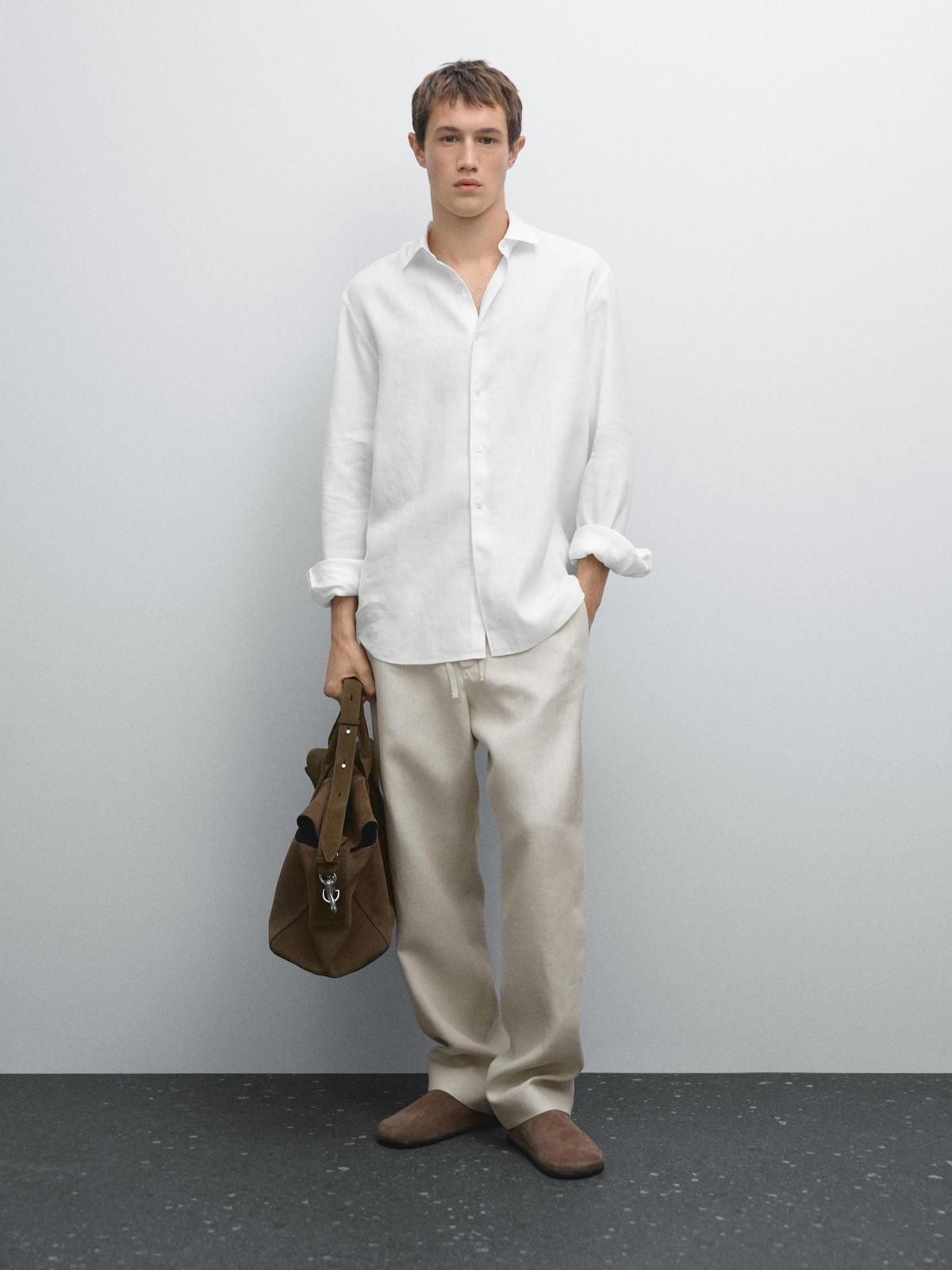 마시모두띠 슬림핏 리넨블렌드 화이트 긴팔 셔츠 0109/730 WHITE - 상세 이미지 2