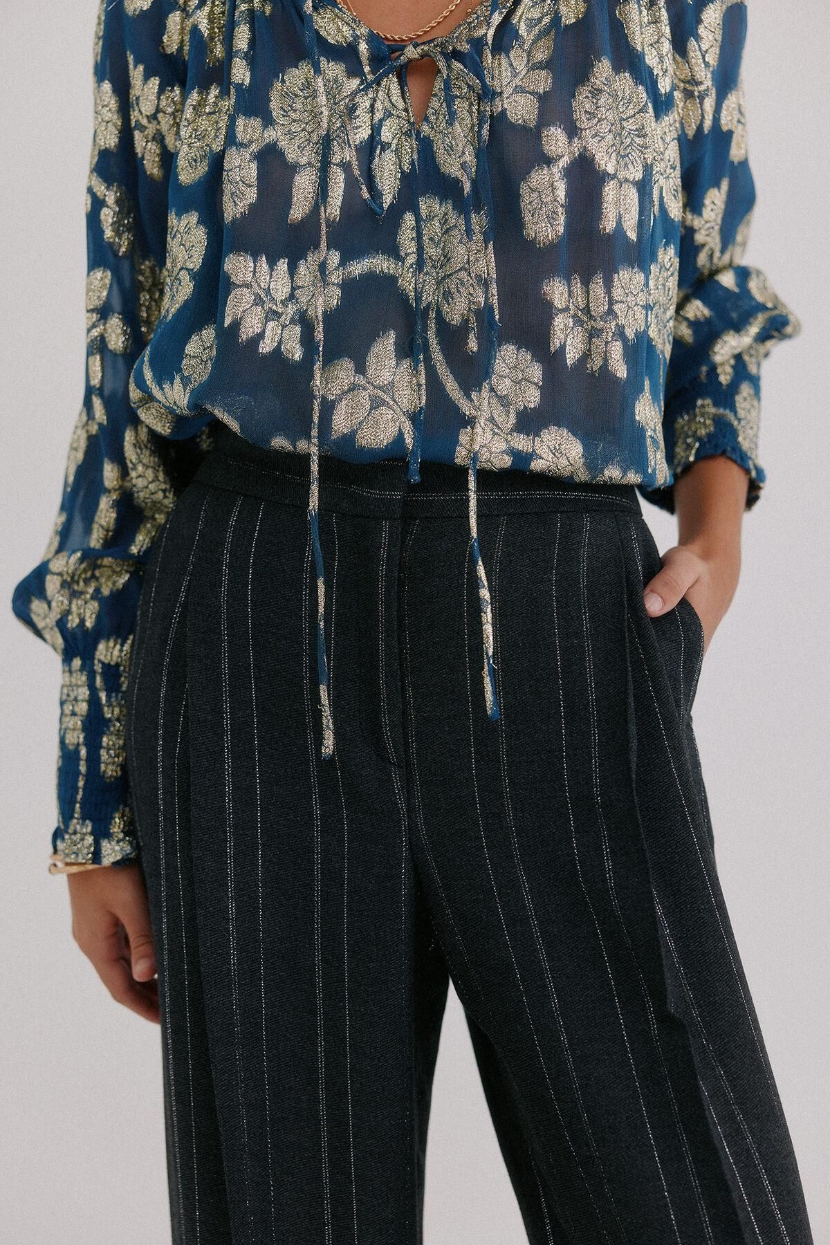 호스 인트로피아 스트라이프 와이드 슬랙스 팬츠 6542829 GRIS OSCURO - 상세 이미지 4