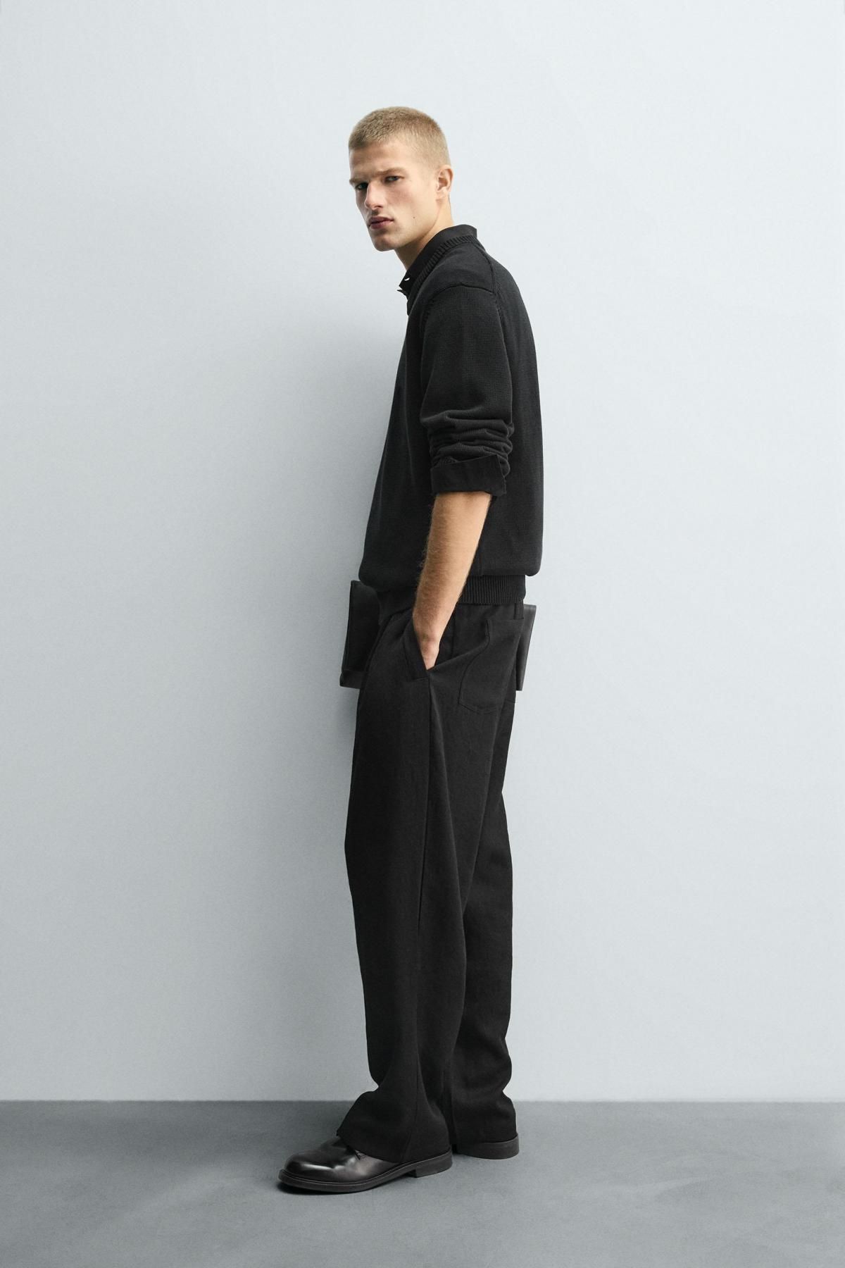 자라 테크니컬 와이드 플리츠 슬랙스 팬츠 1195/340 BLACK - 상세 이미지 4