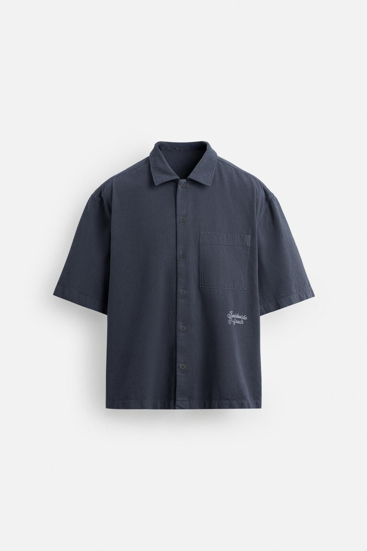 자라 자수 텍스처 릴렉스핏 반팔 오버셔츠 0399/310 INK BLUE - 메인 이미지
