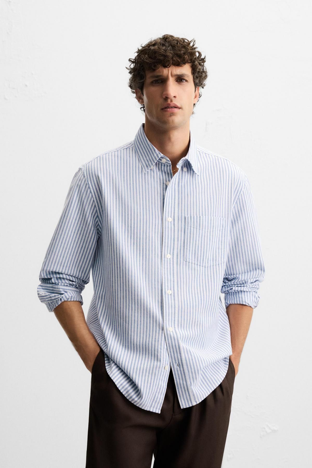 자라 스트라이프 텍스처 옥스포드 긴팔셔츠 1063/417 WHITE / SKY BLUE - 상세 이미지 3