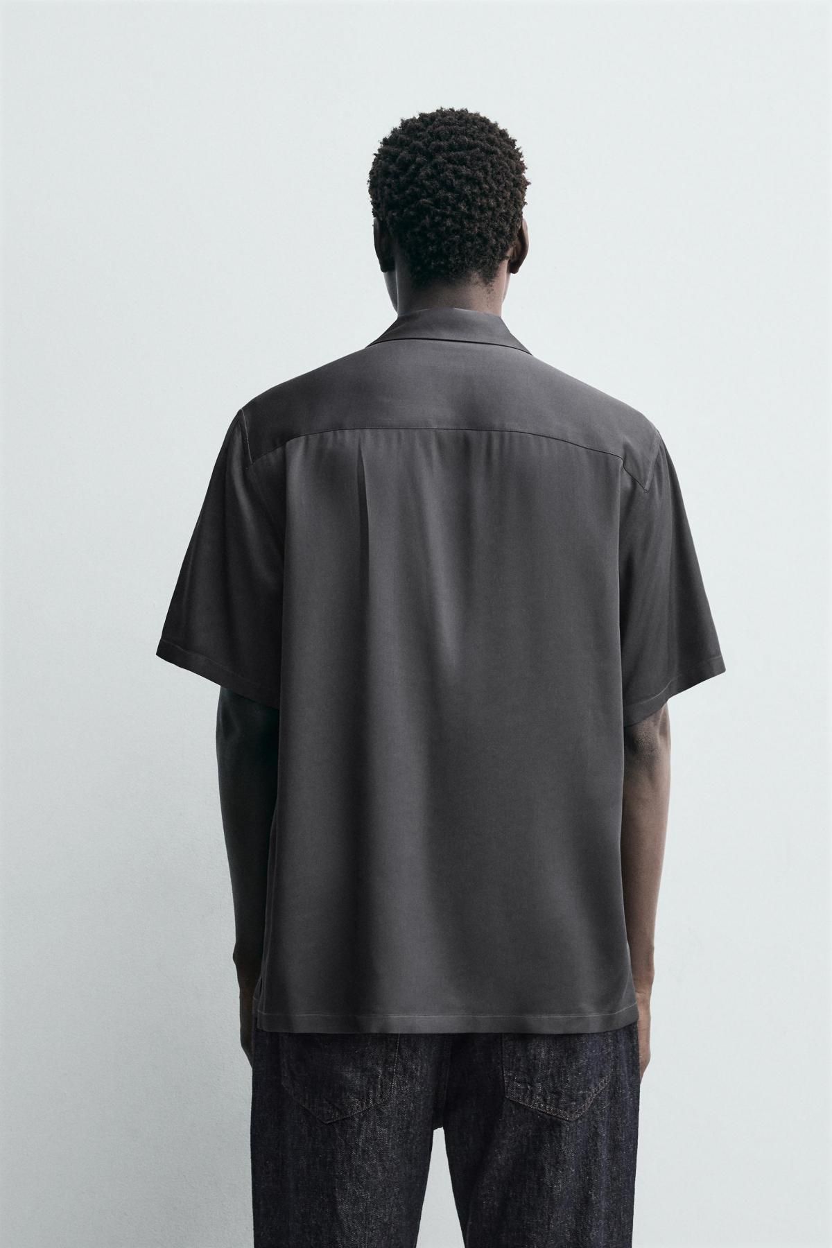 자라 레귤러핏 새틴 반팔 셔츠 9280/961 GREY - 상세 이미지 4