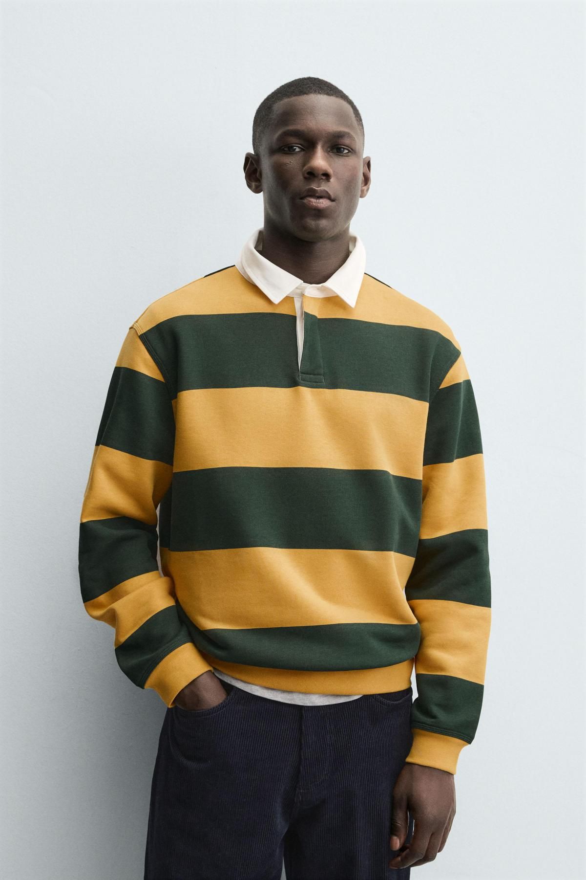 자라 스트라이프 컬러블록 긴팔 폴로 스웨트셔츠 0526/310 GREEN STRIPE - 상세 이미지 3