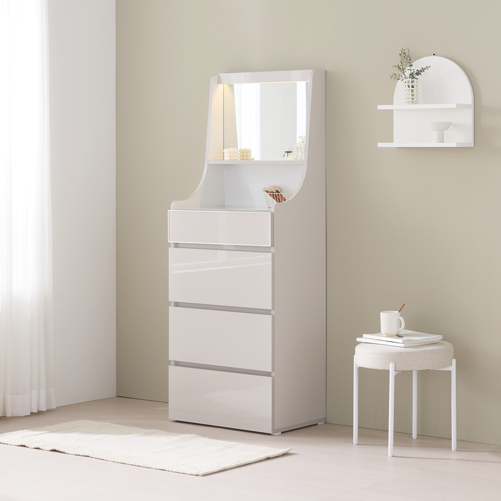 라시드 미니화장대 아일랜드 서랍 수납형 거울 LED 실버, 600x410x1675mm - 상세 이미지 3
