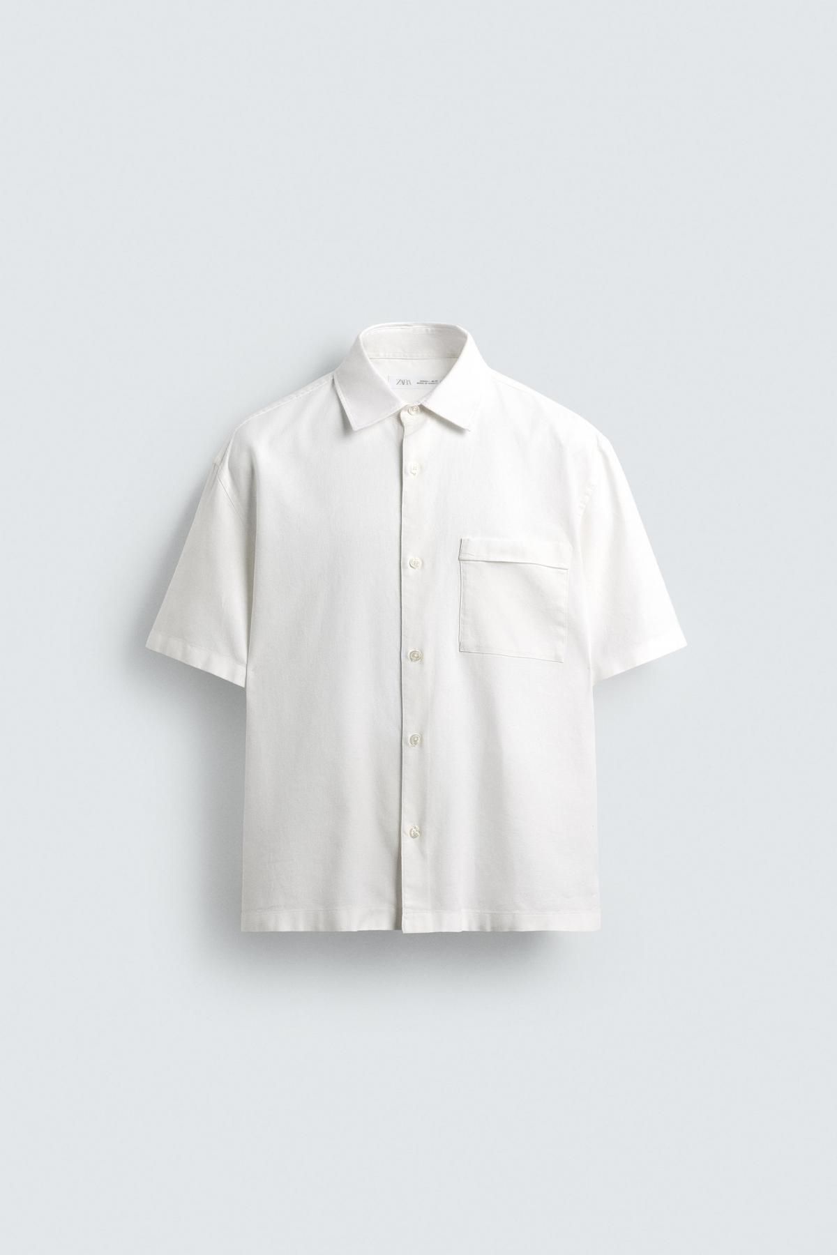 자라 미니멀 코튼 린넨 반팔 셔츠 5959/061 WHITE - 메인 이미지