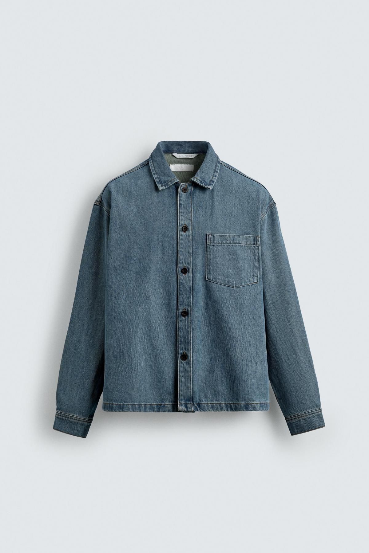 자라 와이드핏 데님 긴팔 셔츠 4470/350 MID-BLUE - 메인 이미지