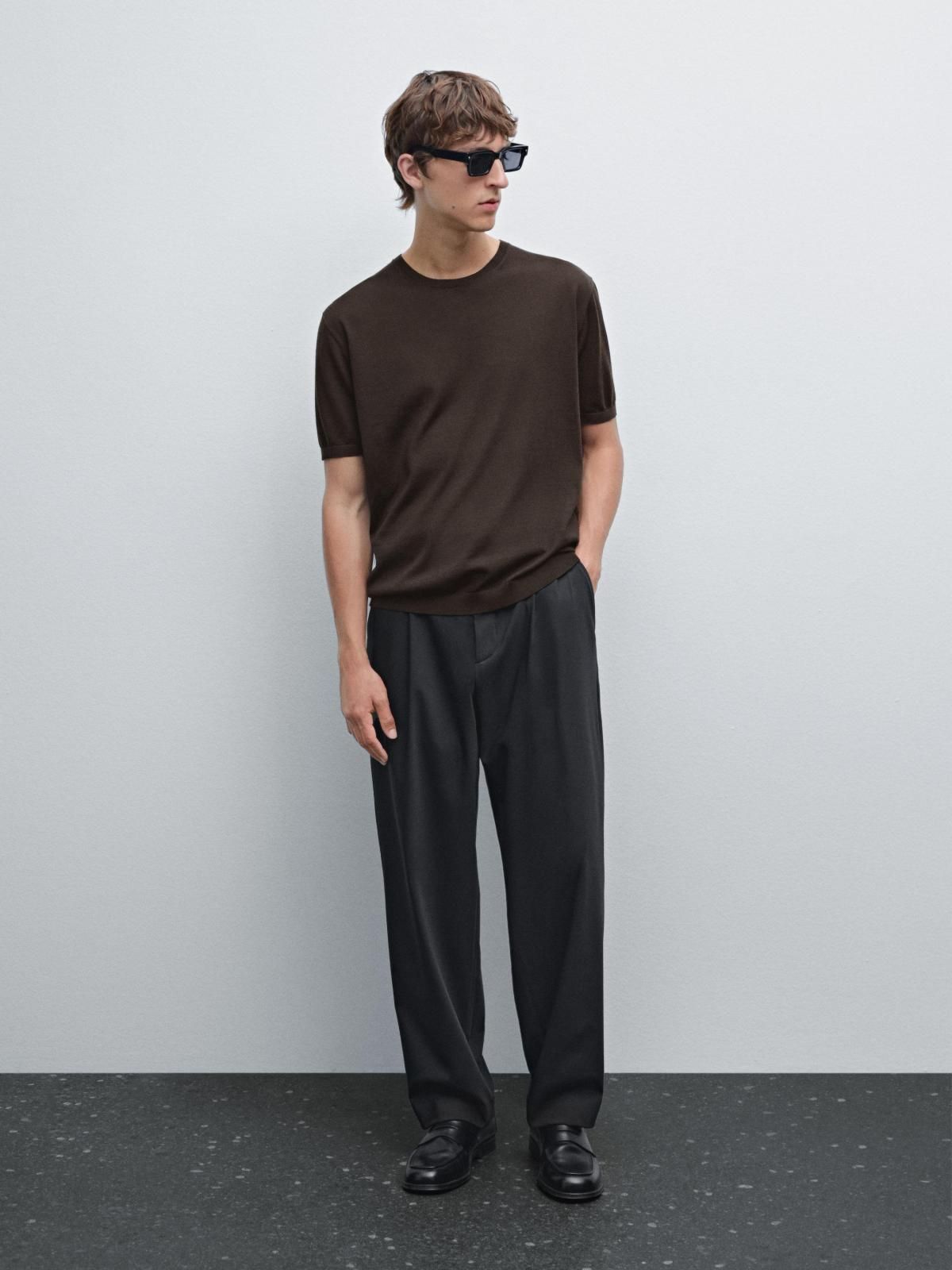 마시모두띠 라운드니트 울블렌드 반팔 니트 티셔츠 0930/210 BROWN - 상세 이미지 2