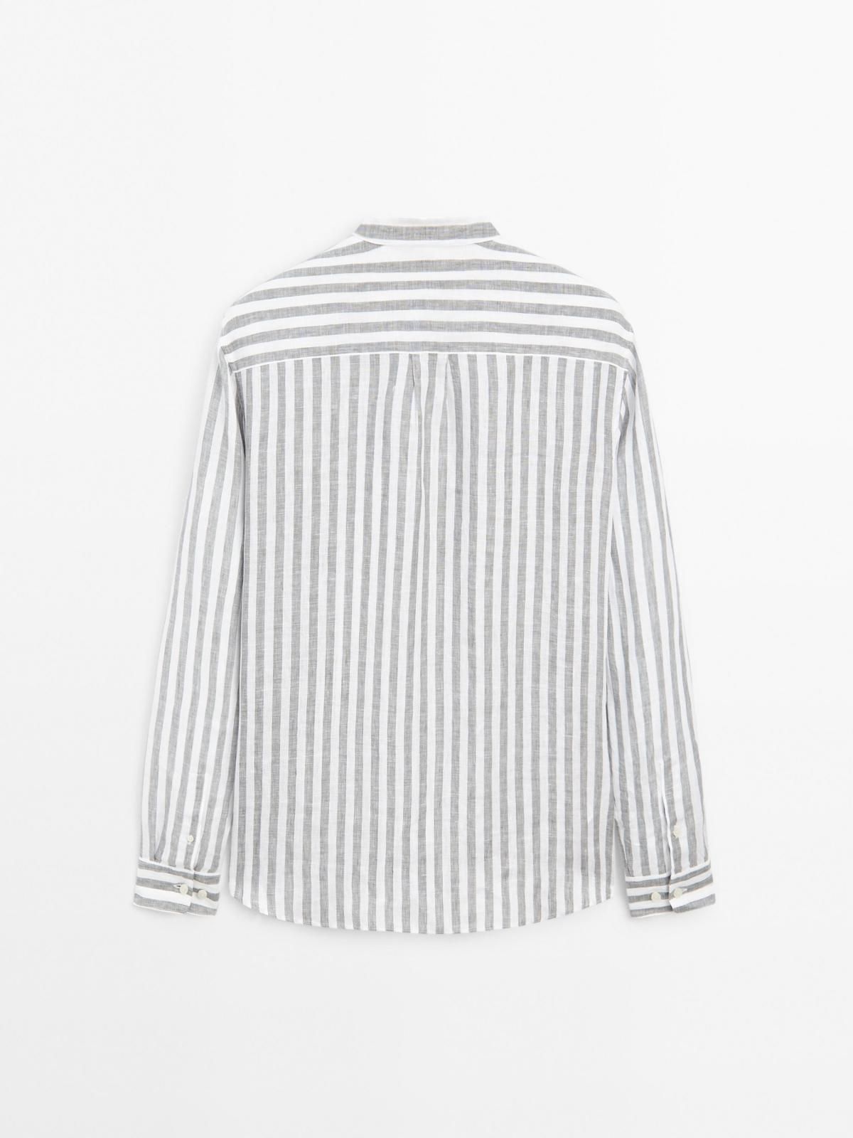 마시모두띠 스트라이프 린넨 스탠드카라 레귤러핏 긴팔셔츠 1777/270 GREYISH GREEN - 상세 이미지 3