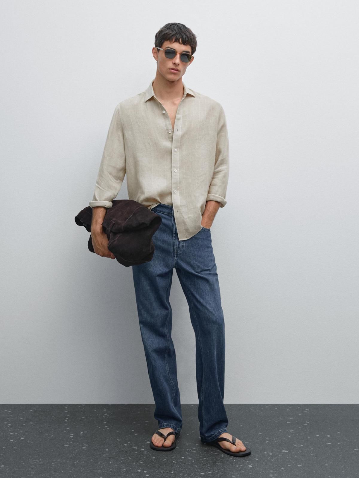 마시모두띠 리넨 스트라이프 레귤러핏 긴팔셔츠 1754/251 BEIGE - 상세 이미지 2