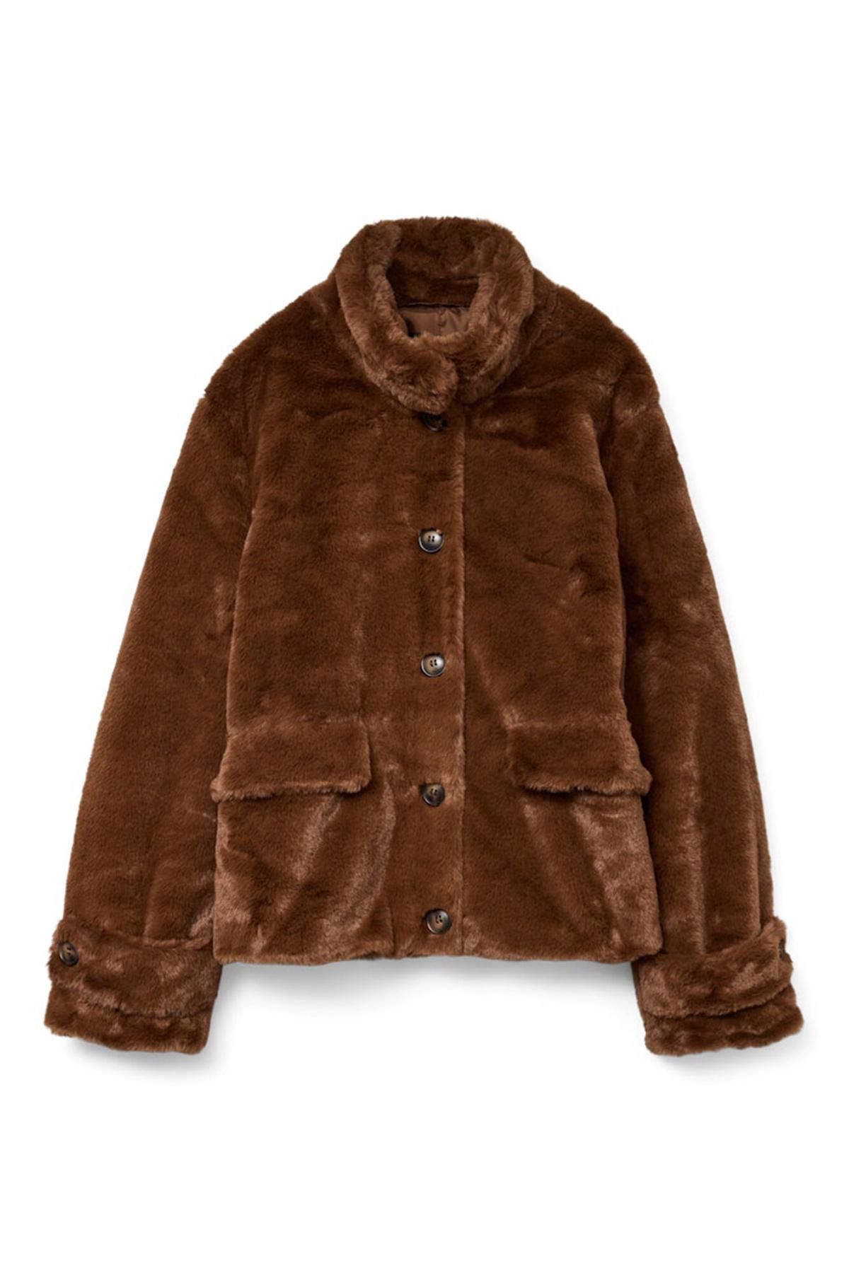 베로모다 페이크 퍼 하이넥 숏코트 브라운 6432537 MARRON OSCURO - 메인 이미지