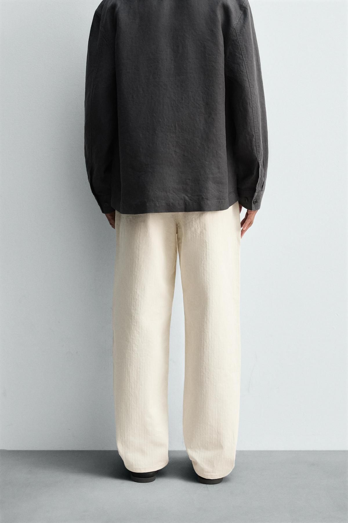 자라 테크니컬 플리츠 헤링본 코튼 팬츠 5862/508 ECRU - 상세 이미지 4