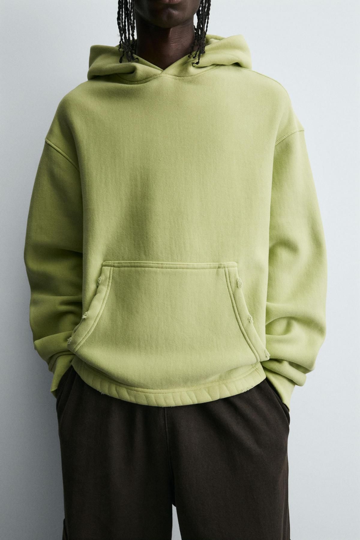 자라 워시드 크롭핏 후드 스웨트셔츠 4729/308 PISTACHIO GREEN 이미지 6