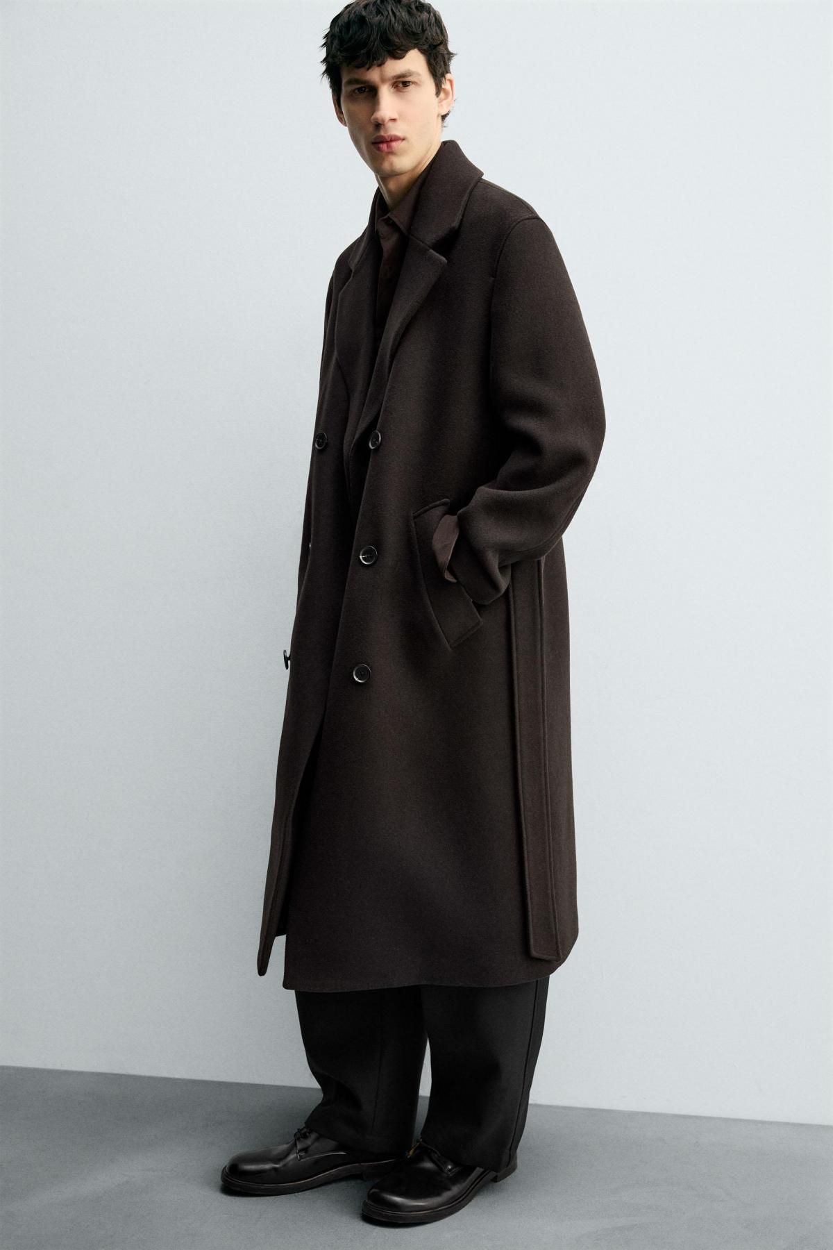 자라 더블브레스트 울블렌드 벨트 코트 2949/150 BROWN 이미지 6