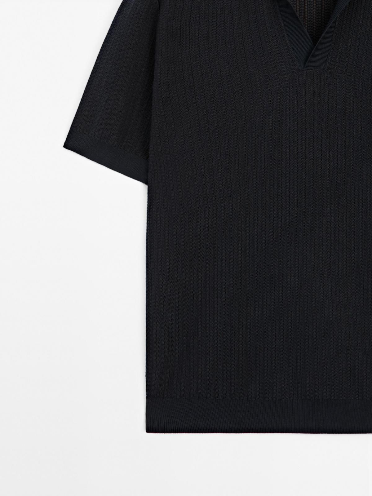 마시모두띠 오버핏 브이넥 자카드 니트 반팔 폴로셔츠 0991/201 NAVY BLUE - 상세 이미지 2