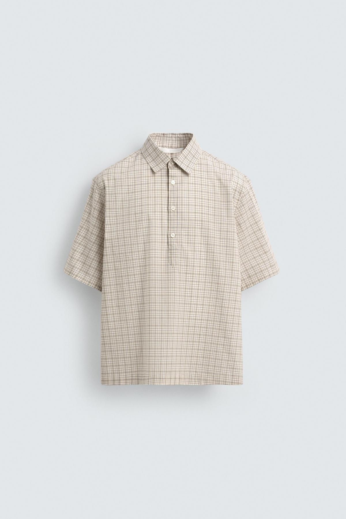 자라 체크 패턴 릴랙스핏 반팔 폴로셔츠 5964/121 BEIGE - 상품 이미지