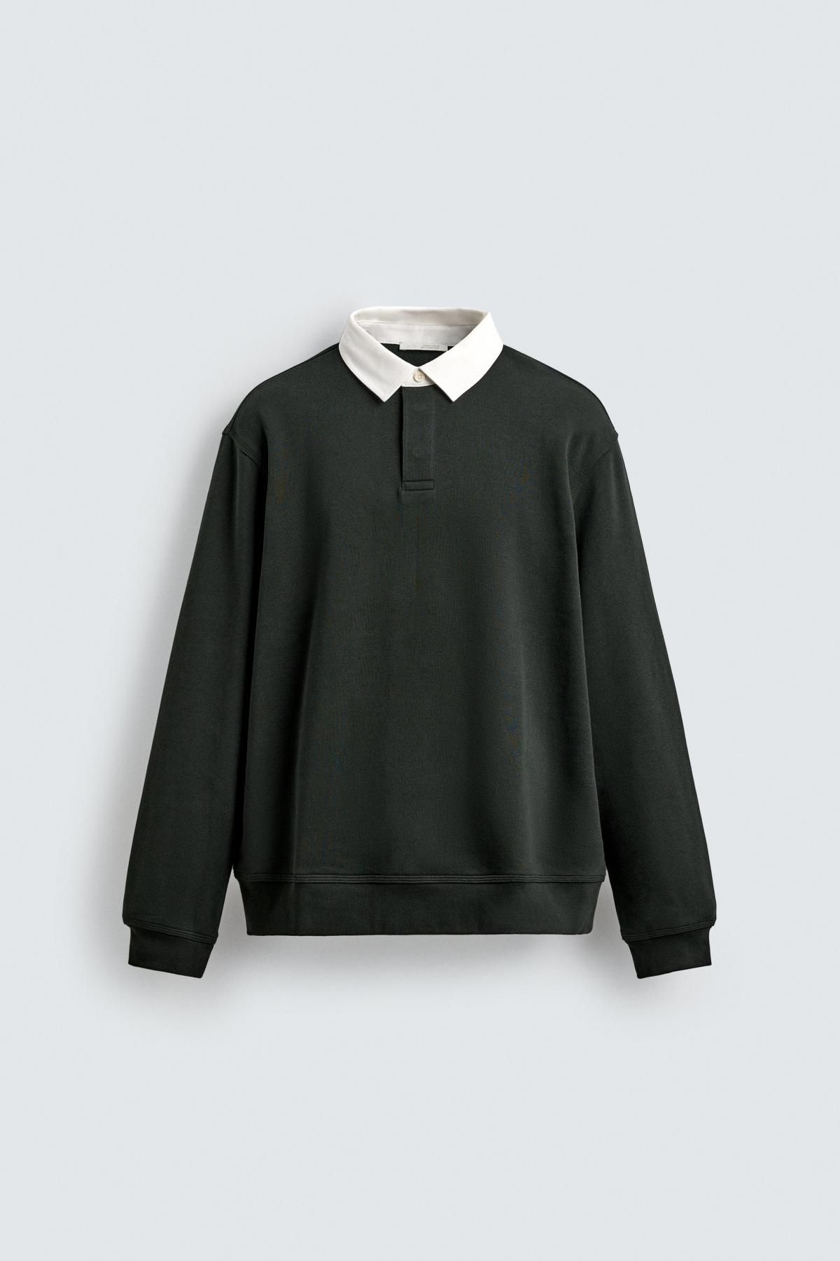 자라 배색 카라 테크니컬 긴팔 폴로 맨투맨 0526/310 DARK GREEN - 메인 이미지