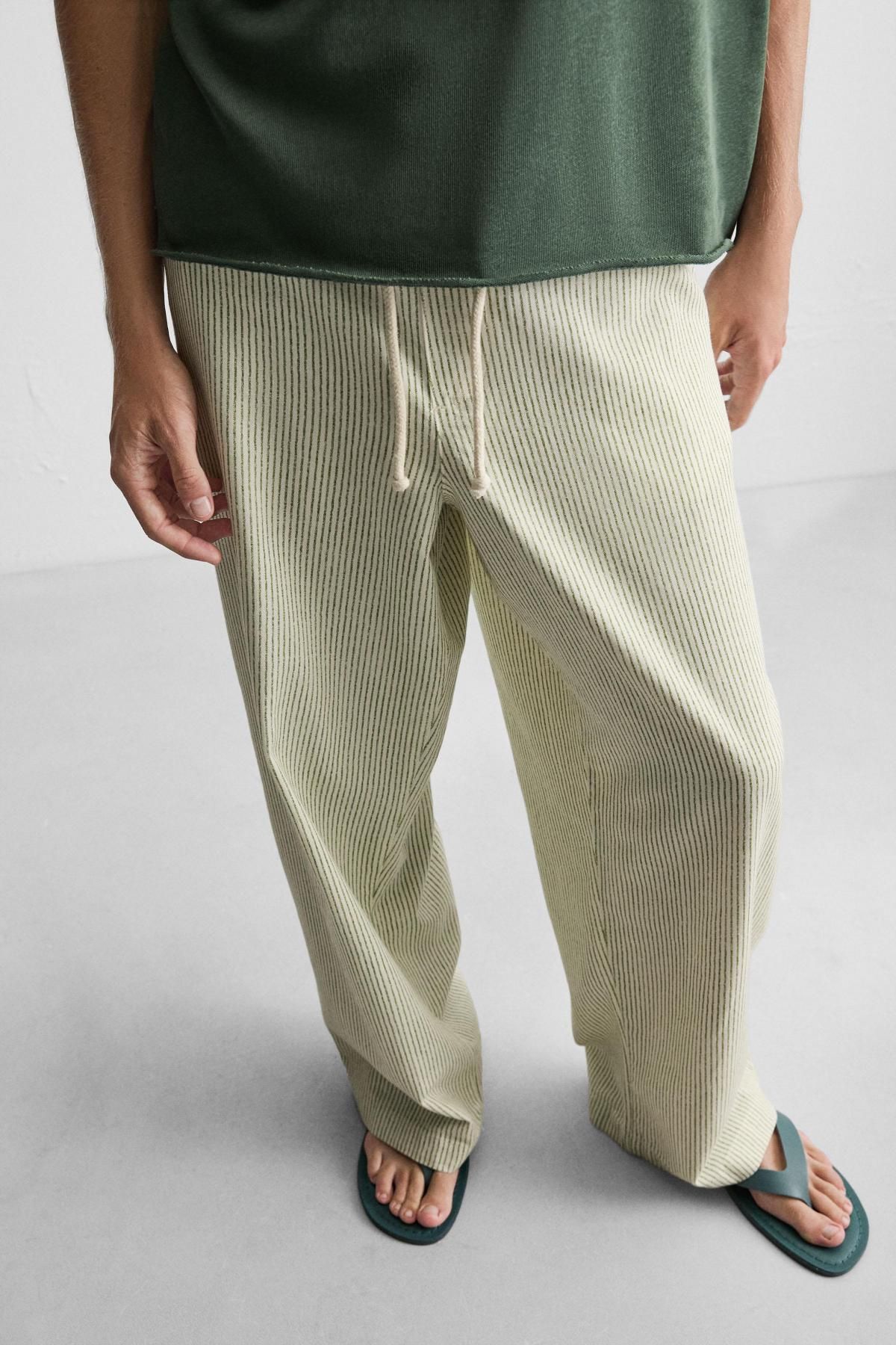 자라 스트라이프 배기핏 코튼 와이드 팬츠 6917/305 STRIPED - 상세 이미지 5