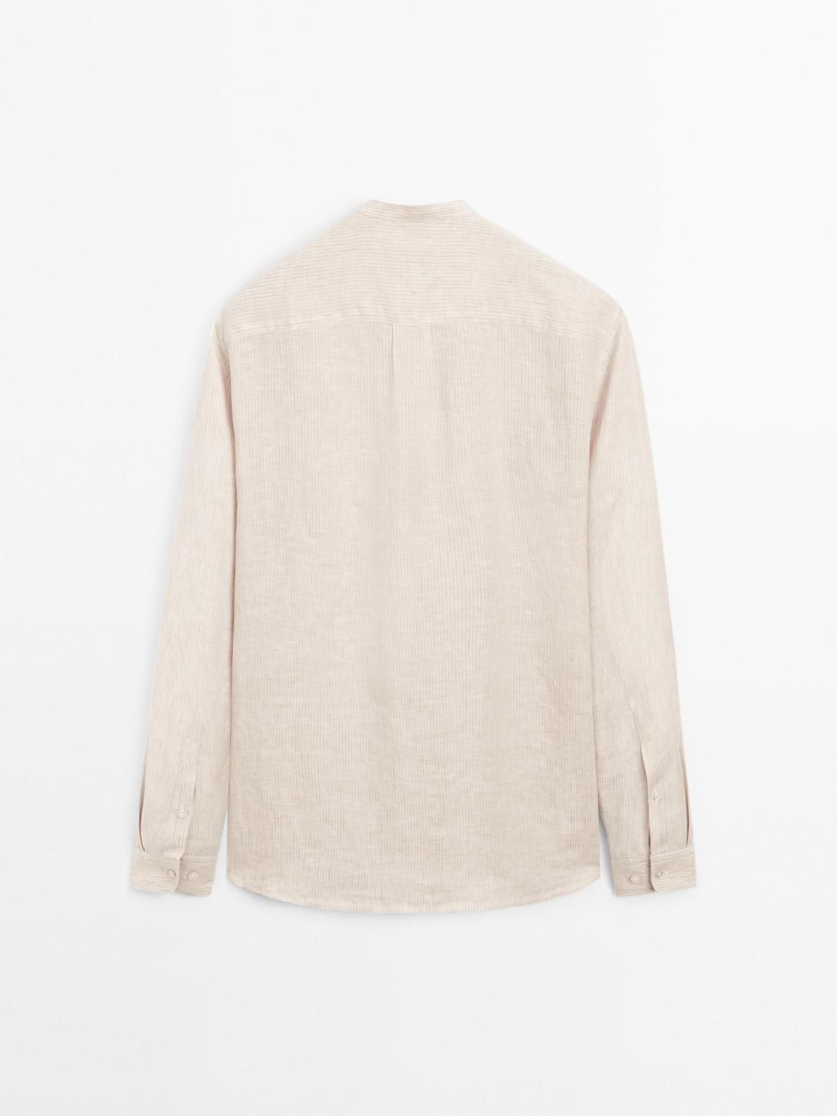 마시모두띠 리넨 스탠드카라 레귤러핏 스트라이프 긴팔 셔츠 1742/282 BEIGE - 상세 이미지 4