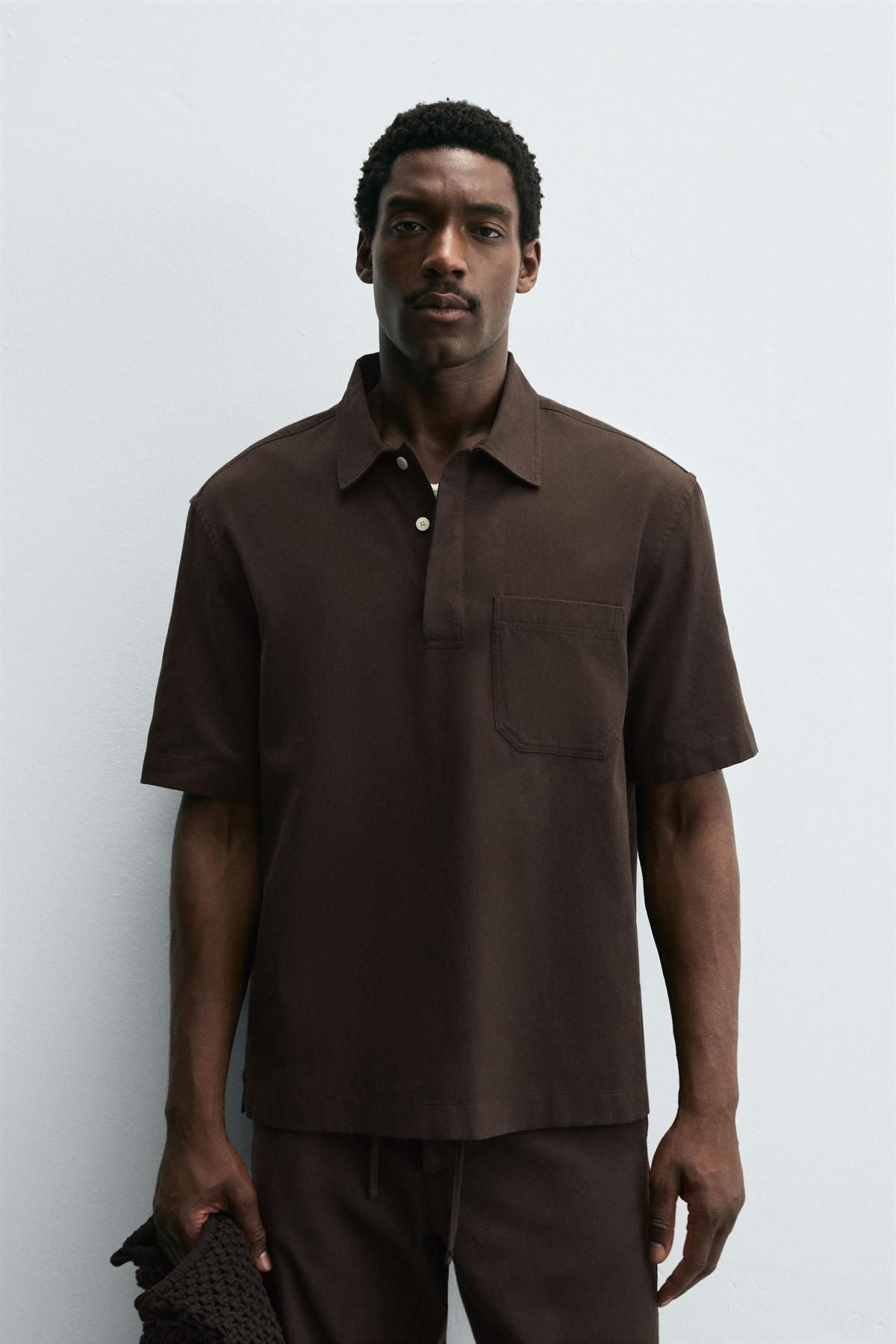 자라 테크니컬 릴렉스핏 라이오셀 코튼 반팔 폴로셔츠 5928/148 BROWN - 상세 이미지 3