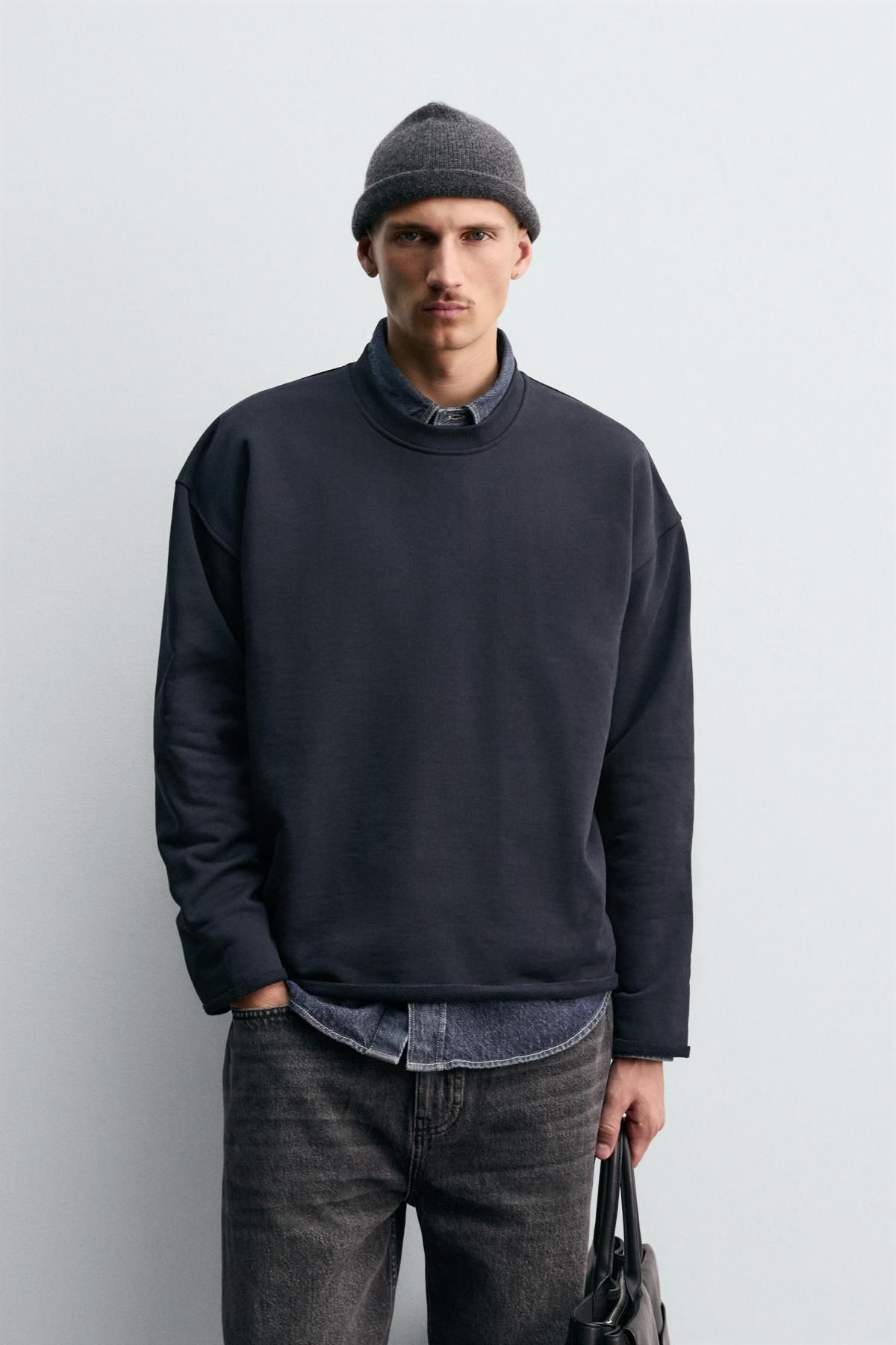 자라 불규칙 마감 크루넥 스웨트셔츠 4087/383 DARK NAVY - 상세 이미지 3