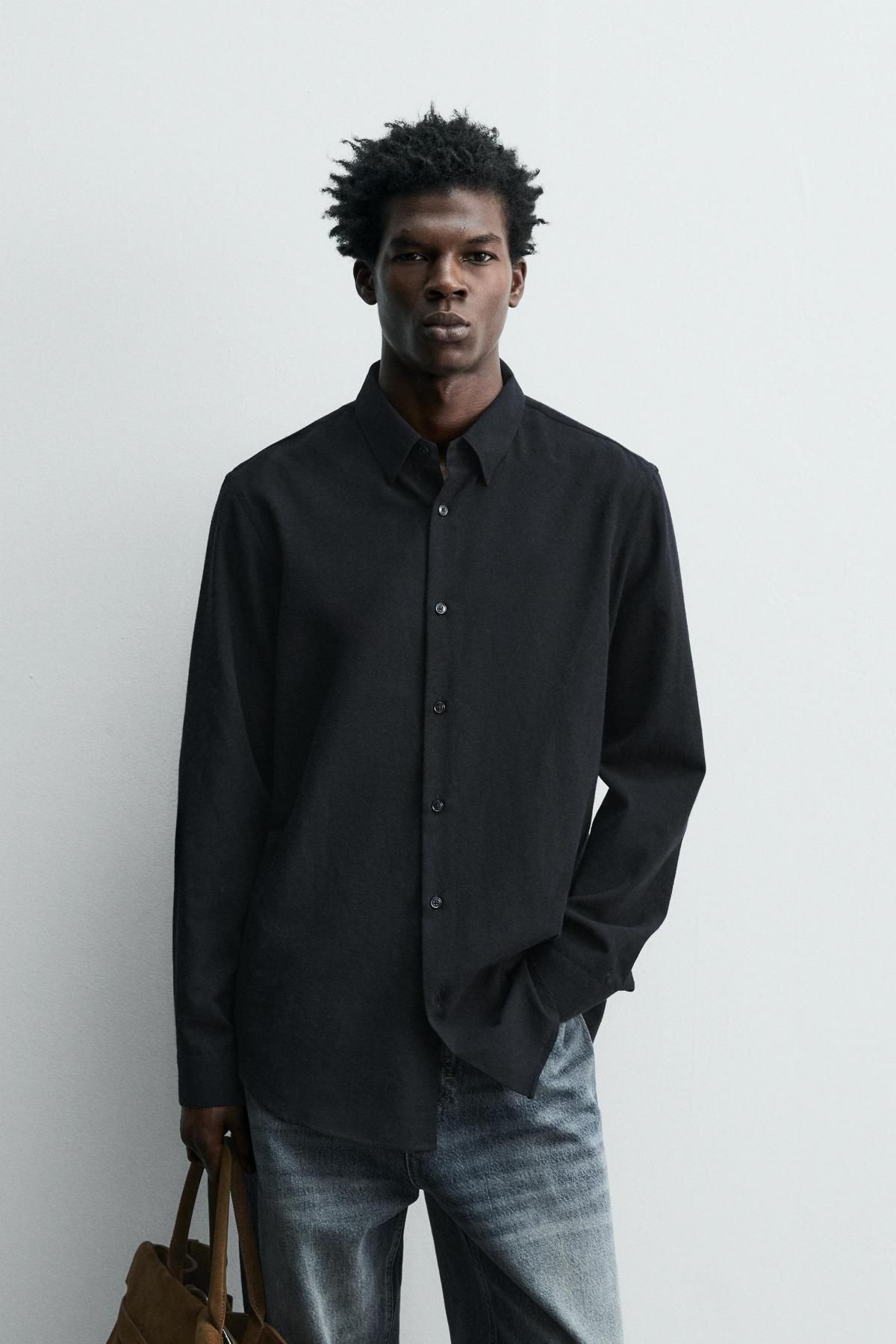자라 텍스처 울 블렌드 긴팔 셔츠 9523/977 DARK NAVY - 상세 이미지 3