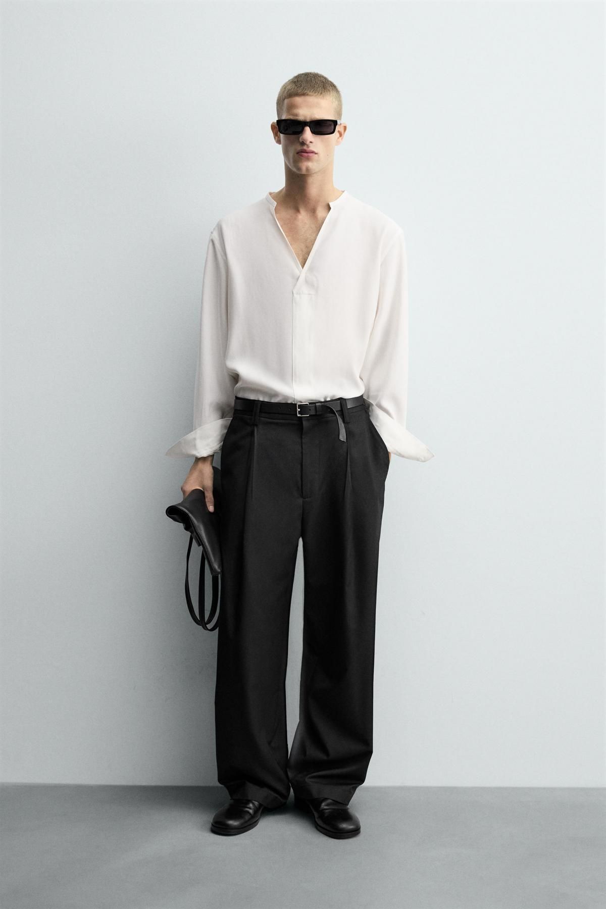 자라 모달브렌드 브이넥 릴렉스핏 긴팔 셔츠 5985/167 OYSTER-WHITE - 상세 이미지 2
