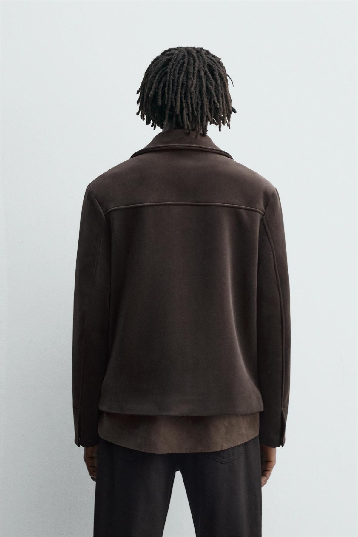 자라 테크니컬 벨벳 레귤러핏 집업 재킷 5854/125 CHOCOLATE - 상세 이미지 4
