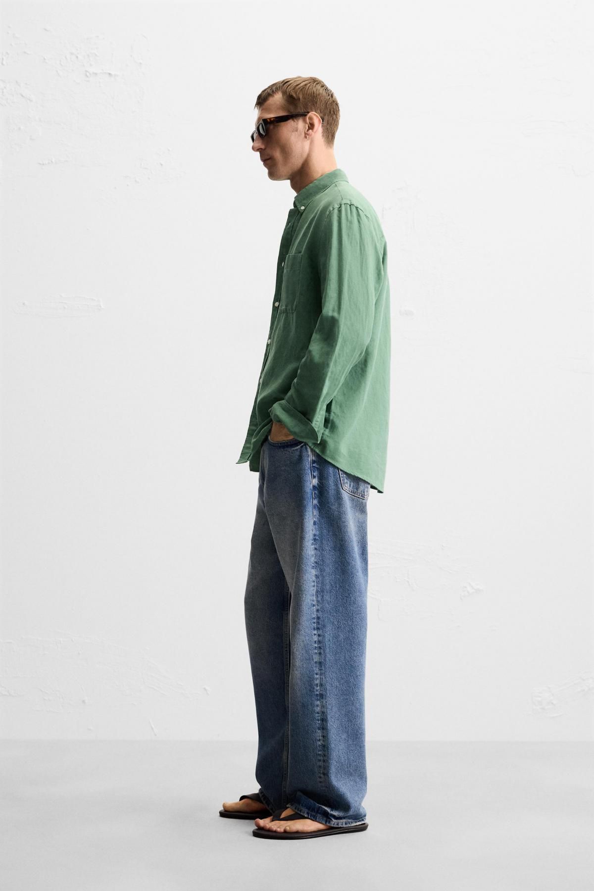 자라 린넨코튼 릴렉스핏 긴팔 셔츠 1063/305 GREEN - 상세 이미지 5
