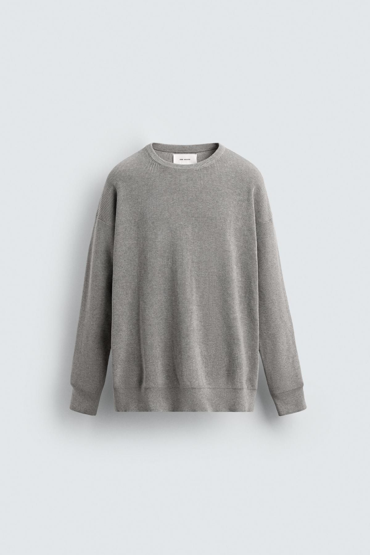 자라 텍스처 컴팩트 울 블렌드 라운드 니트 스웨터 2632/303 GREY MARL - 메인 이미지