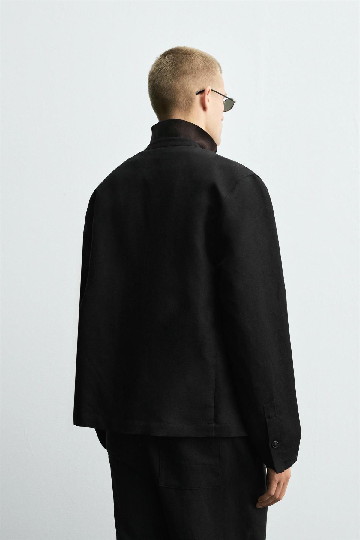 자라 코튼 리넨 미니멀 노카라 블레이저 5765/237 BLACK - 상세 이미지 4