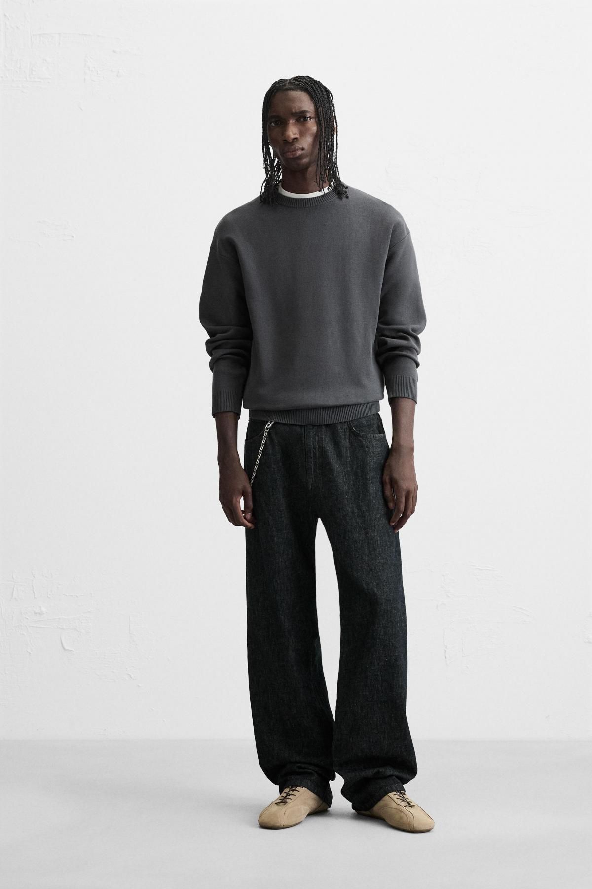 자라 테크니컬 텍스처 소프트 라운드 니트 스웨터 5755/325 ANTHRACITE GREY - 상세 이미지 2