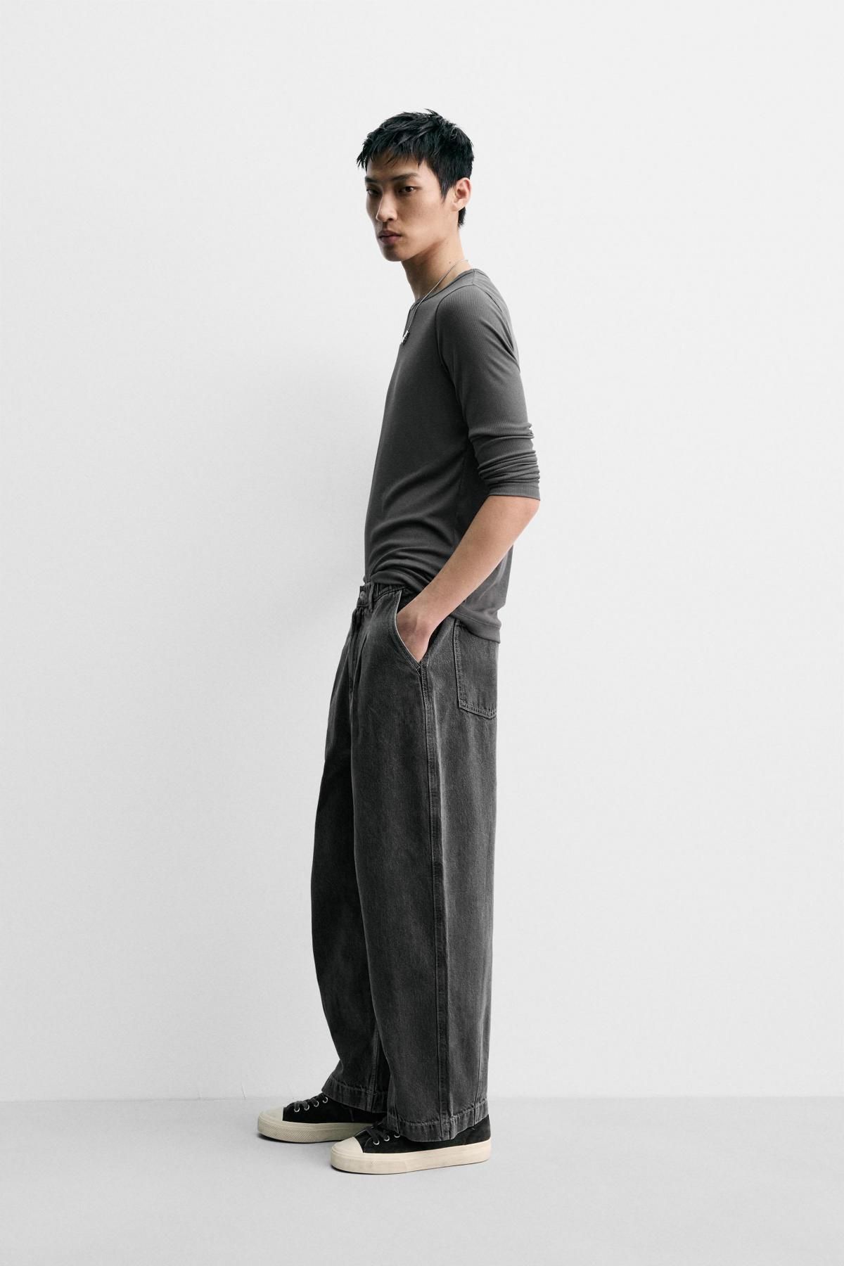 자라 와이드핏 테크니컬 플리츠 데님 치노 팬츠 4365/343 GREY - 상세 이미지 4