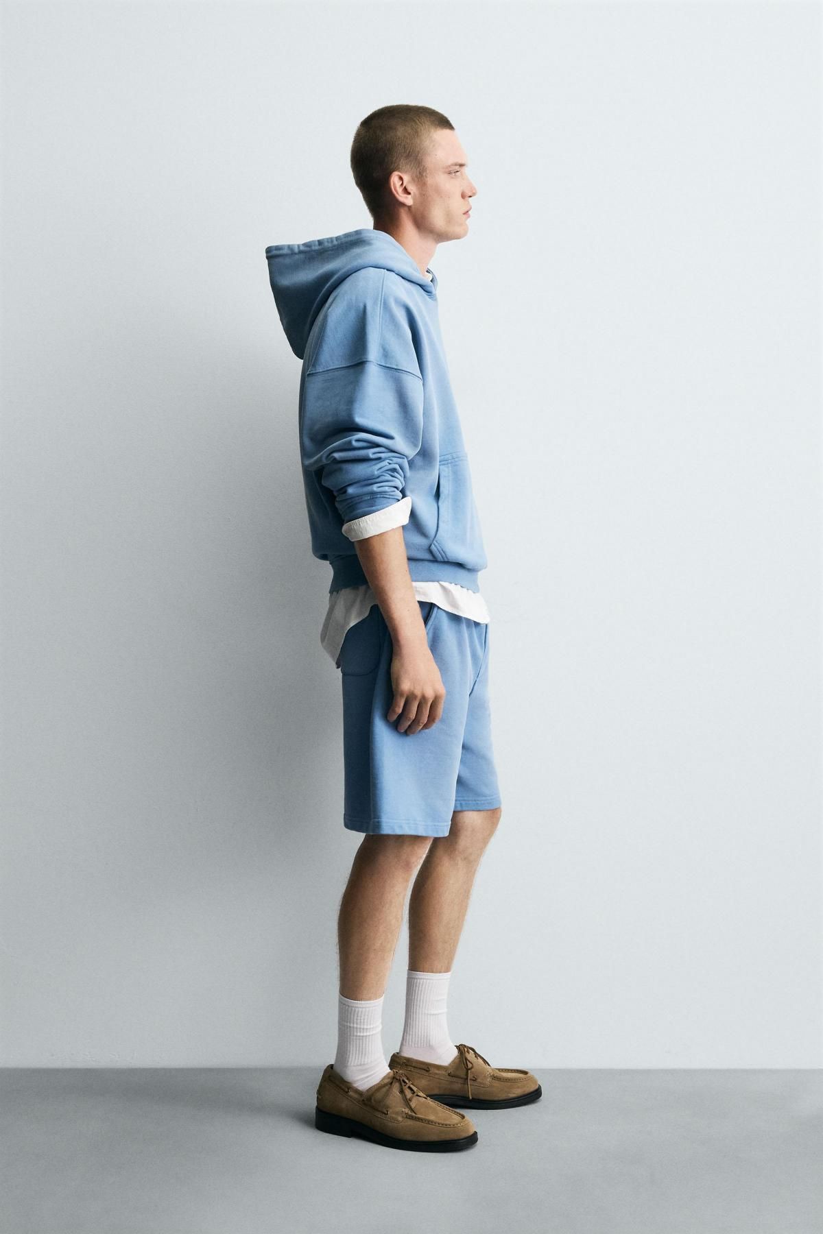 자라 스프레이워시 테크니컬 박시핏 후드 스웨트셔츠 4729/304 LIGHT BLUE - 상세 이미지 5