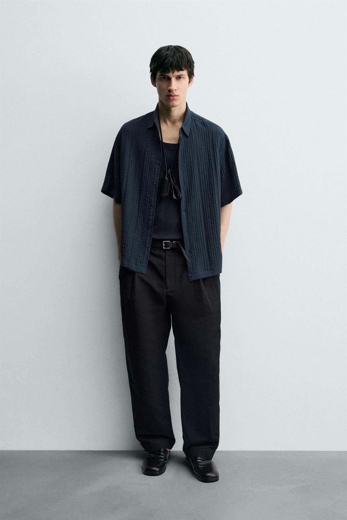 자라 테크니컬 플루이드 텍스처 반팔 셔츠 2548/101 GREY / BLUE - 상세 이미지 2