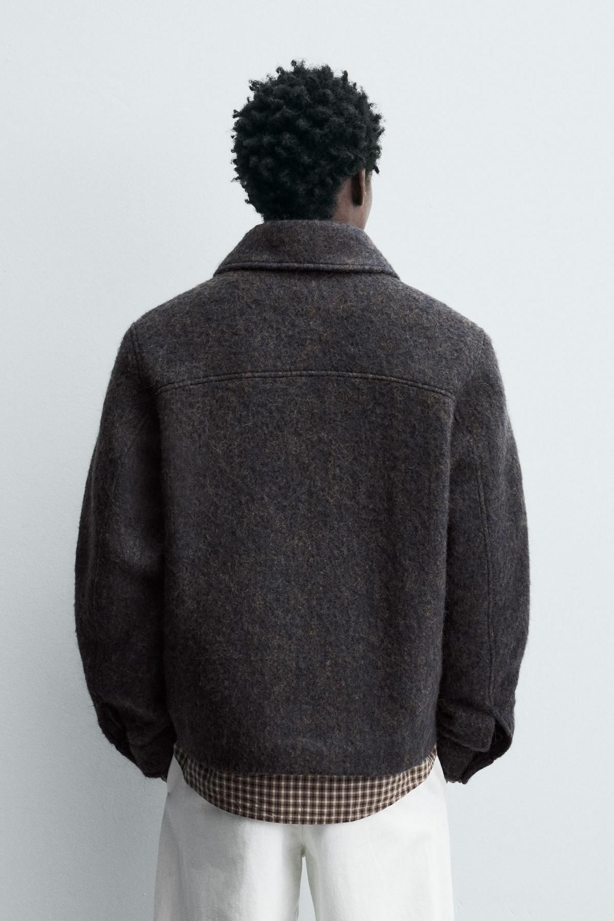 자라 울 크롭 집업 오버셔츠 재킷 6571/400 BROWN-BLUE - 상세 이미지 4
