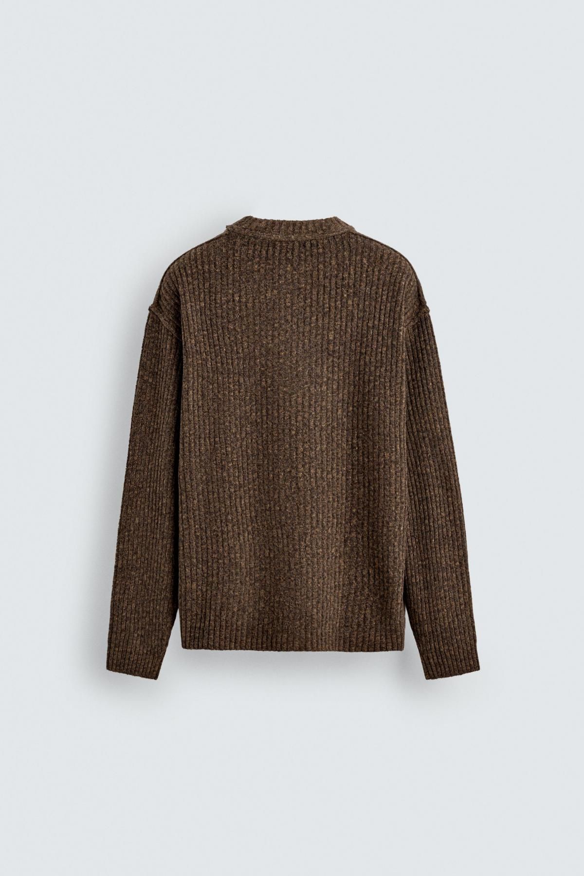 자라 라운드넥 브라운 슬로건 골지 니트 스웨터 3920/160 BROWN 이미지 8