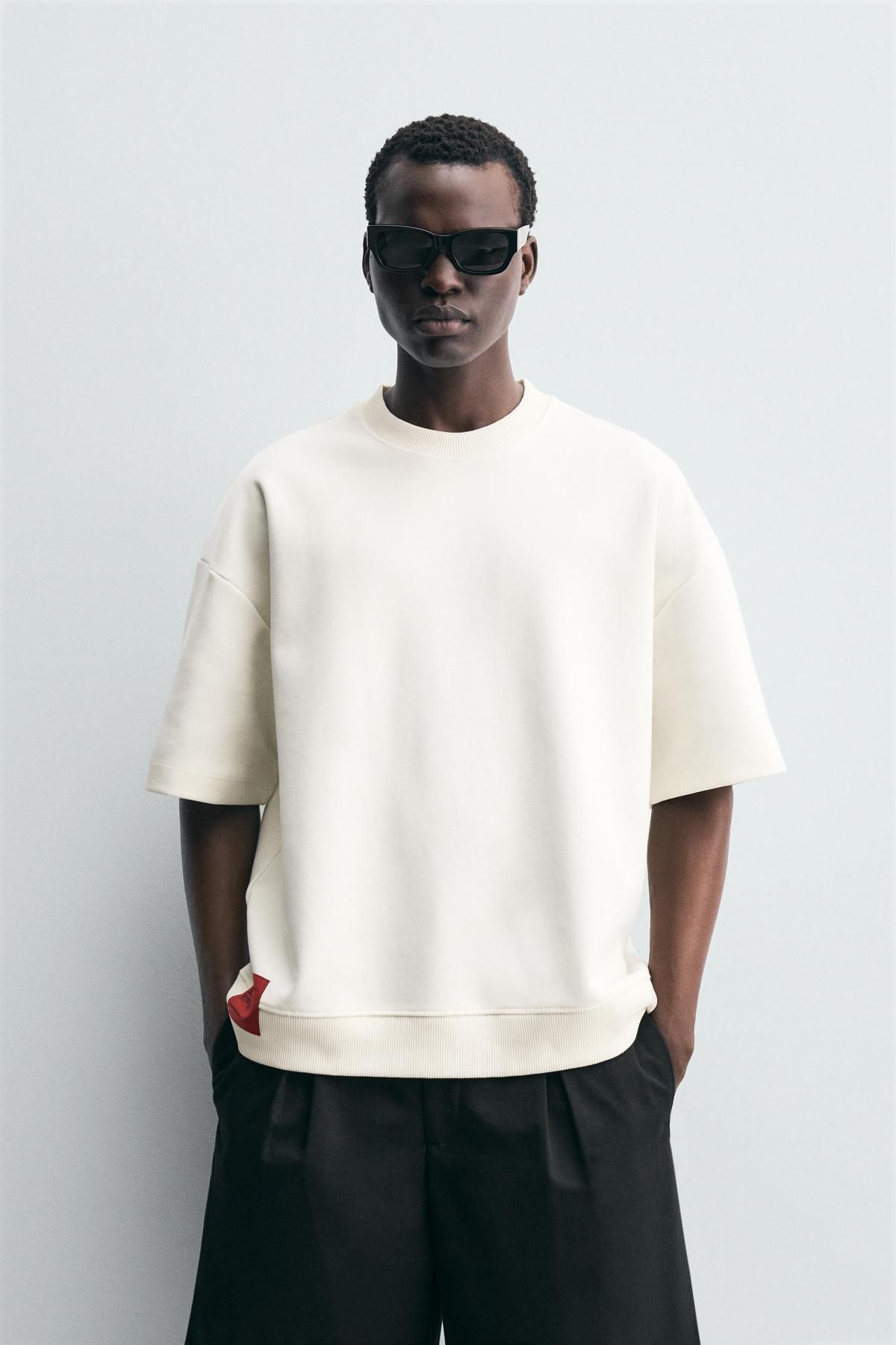 자라 테크니컬 인터록 라벨 반팔 티셔츠 0761/377 OYSTER-WHITE - 상세 이미지 3