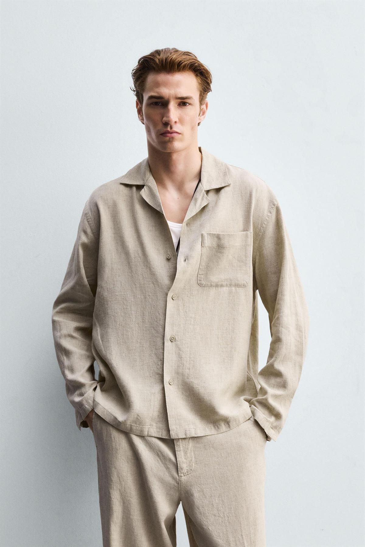 자라 릴렉스핏 테크니컬 리오셀 리넨 긴팔 셔츠 1195/341 LIGHT BEIGE - 상세 이미지 3