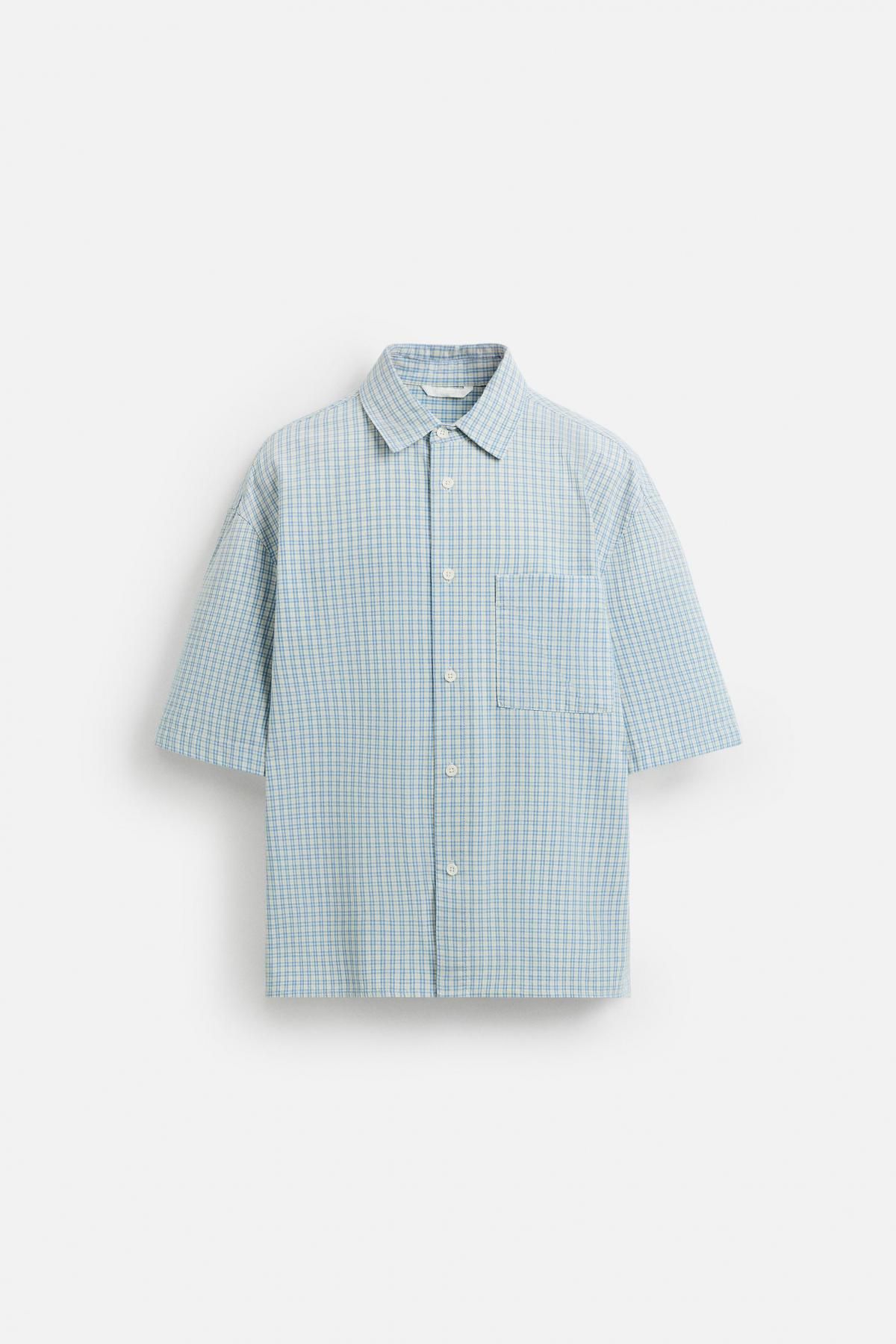 자라 체크 릴랙스핏 반팔 셔츠 7446/330 BLUE/WHITE - 메인 이미지
