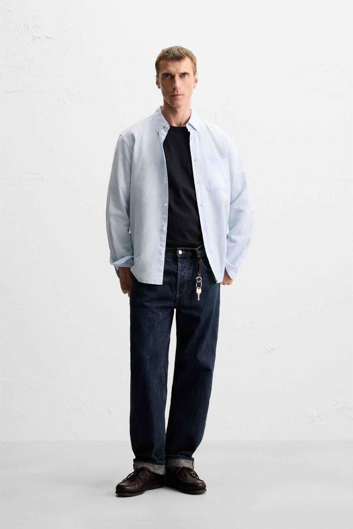 자라 린넨코튼 라이트블루 긴팔 셔츠 1063/305 SKY BLUE - 상세 이미지 2