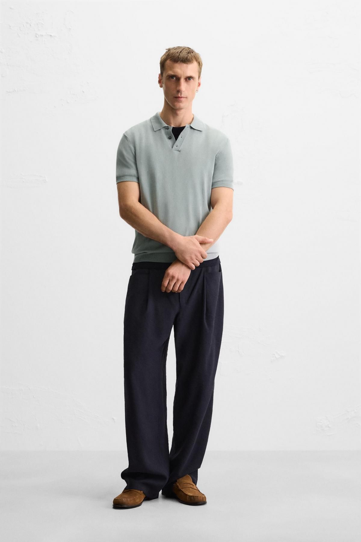 자라 미니멀 비스코스 블렌드 니트 반팔 폴로셔츠 0304/407 GREY / BLUE - 상세 이미지 2