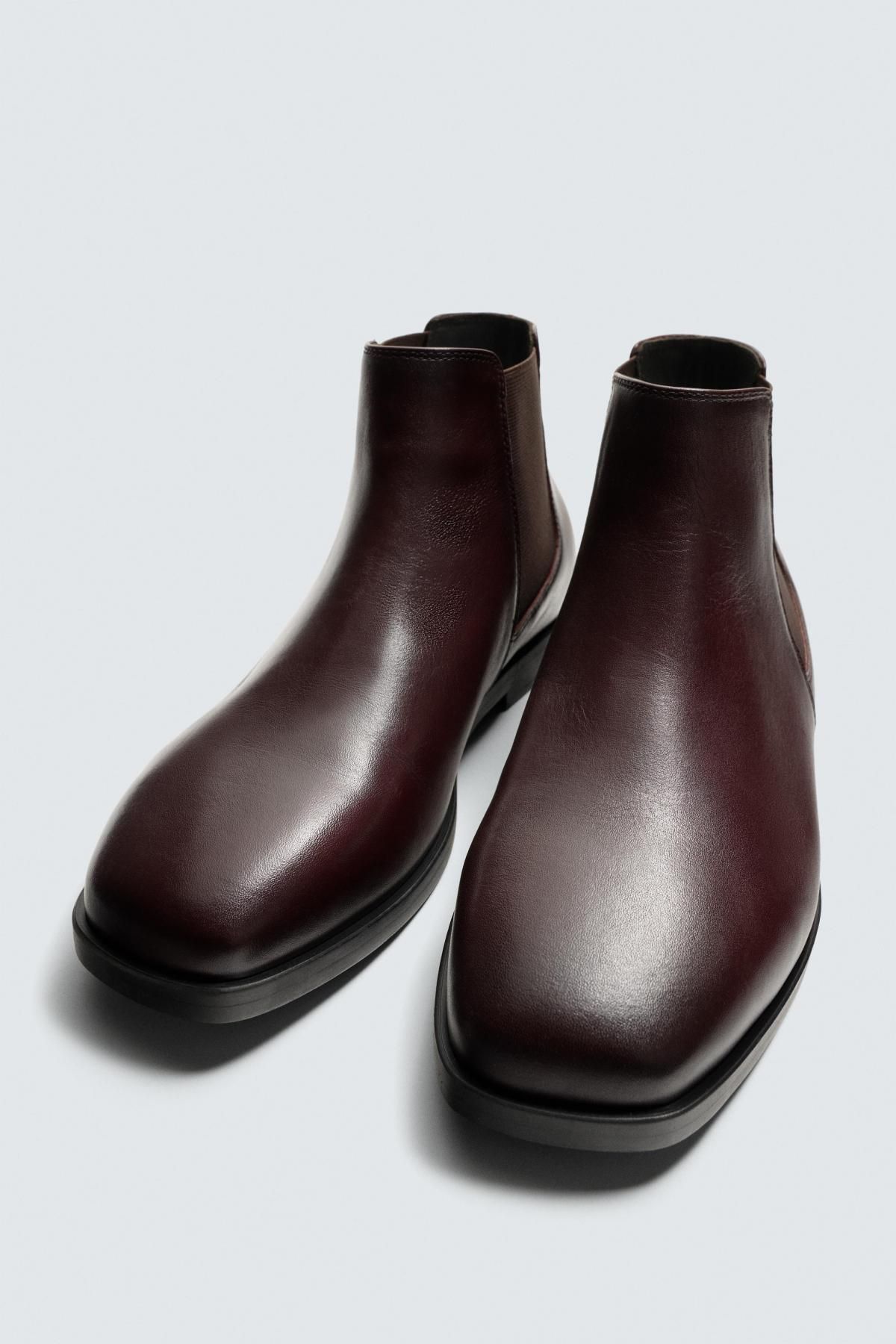 자라 프리미엄 레더 첼시 부츠 2000/620 BURGUNDY RED - 상세 이미지 5