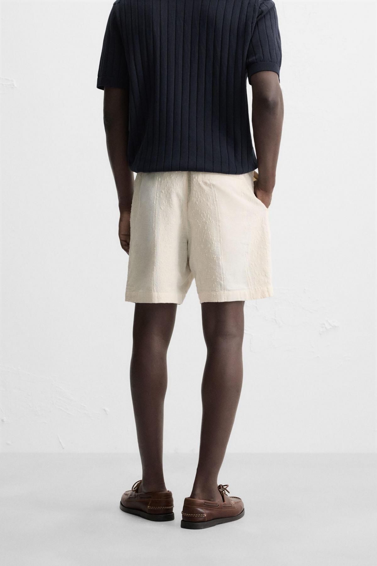 자라 자카드 텍스처 코튼 블렌드 밴딩 반바지 2675/440 OYSTER-WHITE - 상세 이미지 4